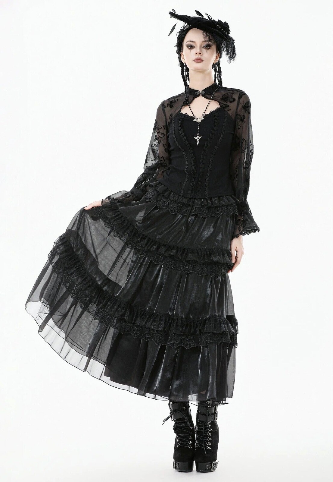 Dark In Love - Gothic Moonlit Rose Layered Maxi Petticoat - Skirt