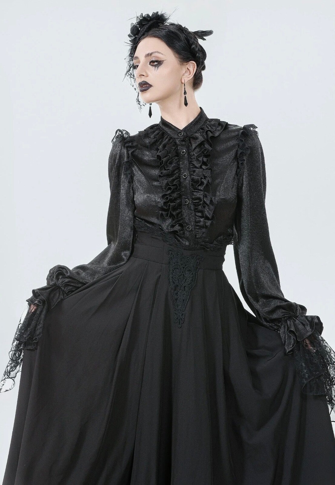 Dark In Love - Gothic Nun Pleated - Skirt
