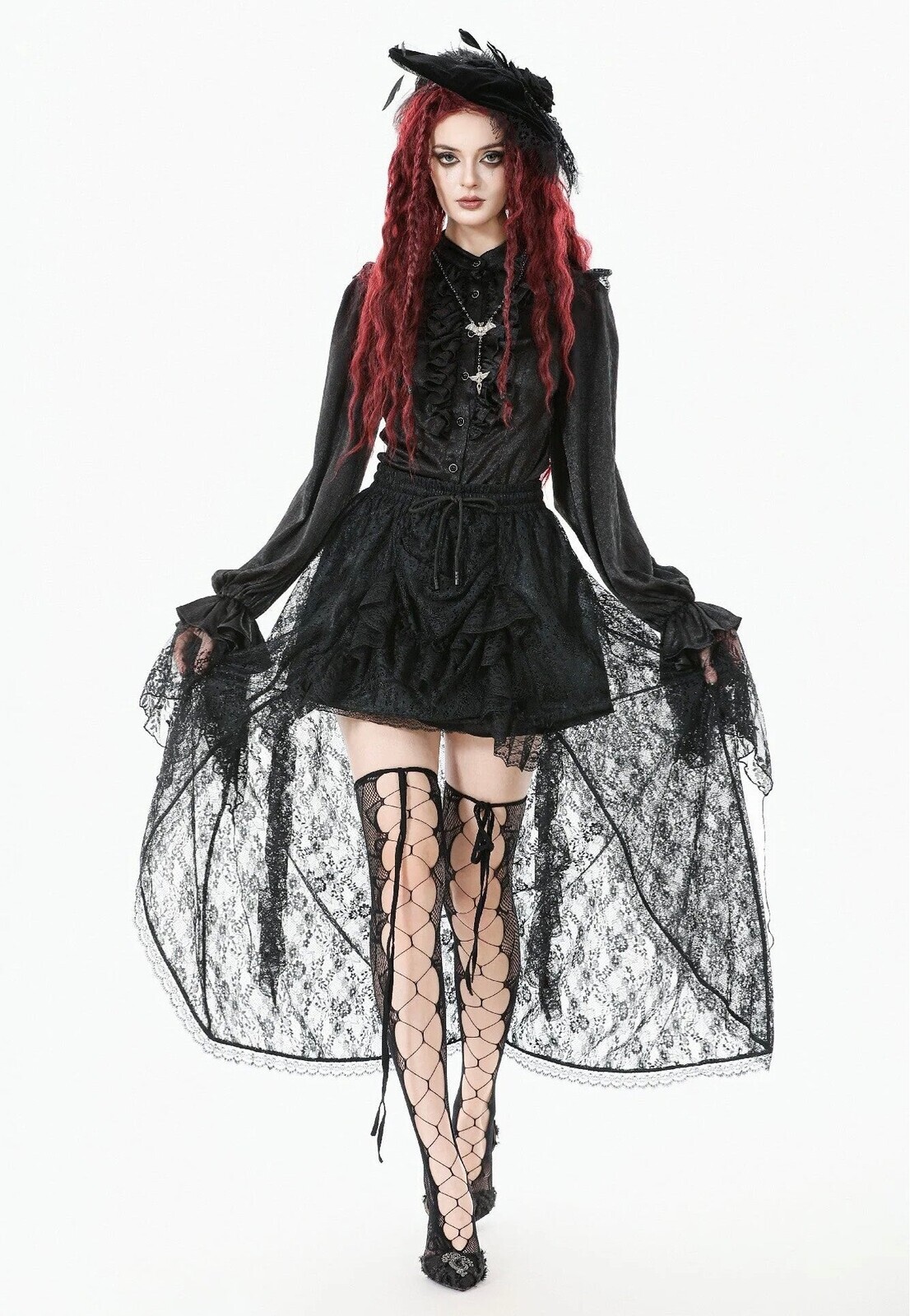 Dark In Love - Gothic Court Mesh Lace High-Low - Skirt