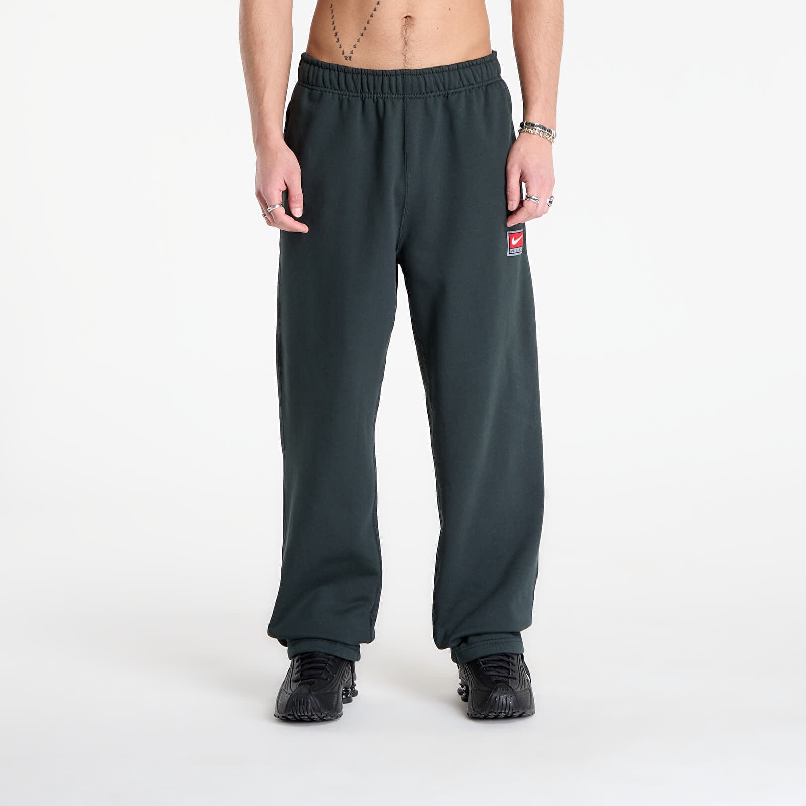 Pants Nike Solo Swoosh Men's Fleece Open-Hem Pants Black Spruce/ White XS