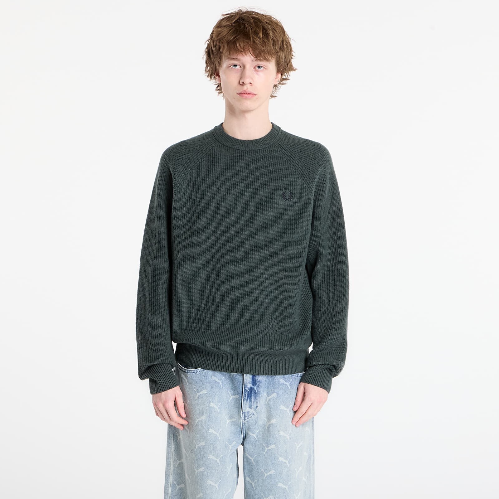 Sweater FRED PERRY Lambswool Raglan Jumper Court Green L
