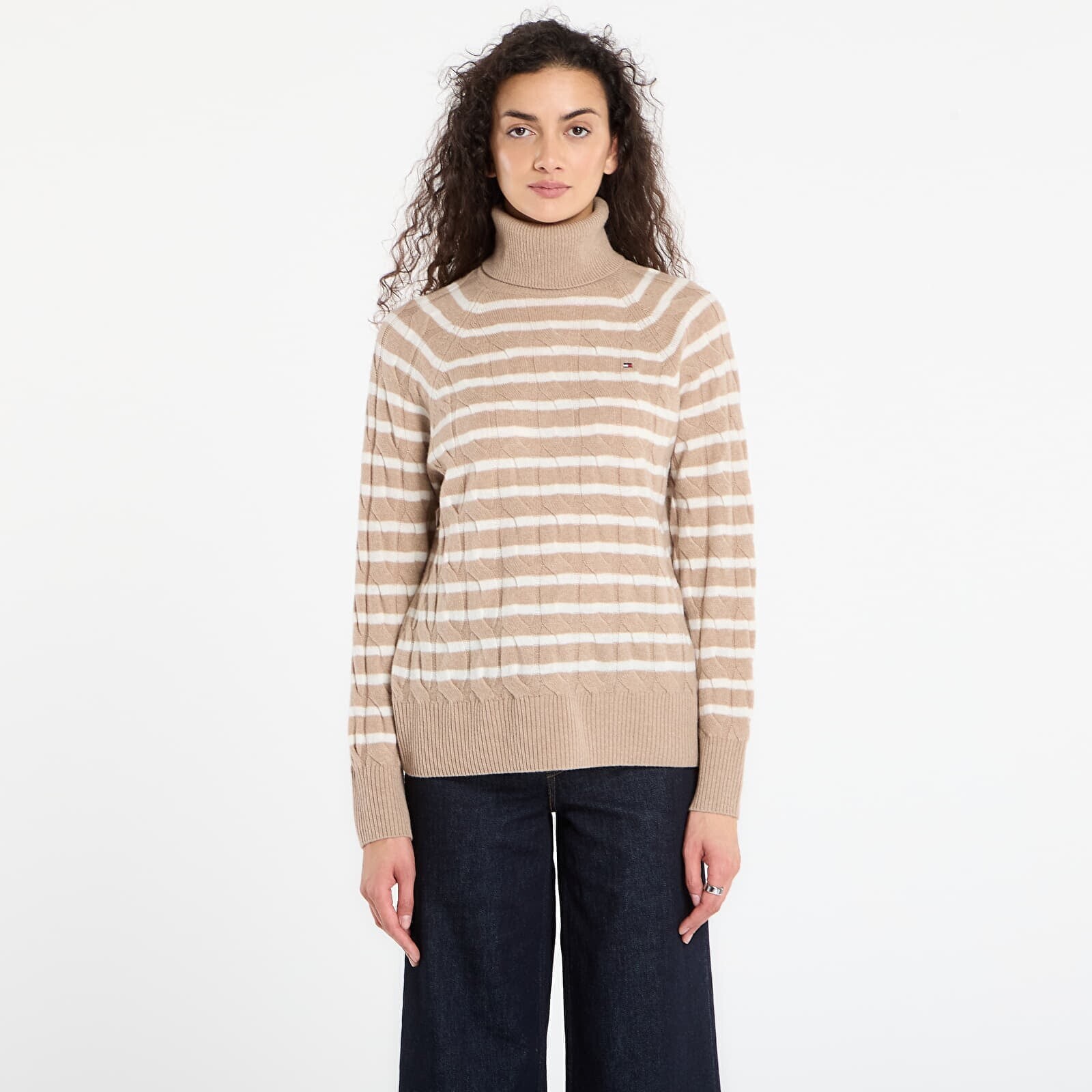 Sweater Tommy Hilfiger Soft Wool Cable Roll-Neck Ls Sweater Safari Canvas Heather/ Ivory Petal Stp XS