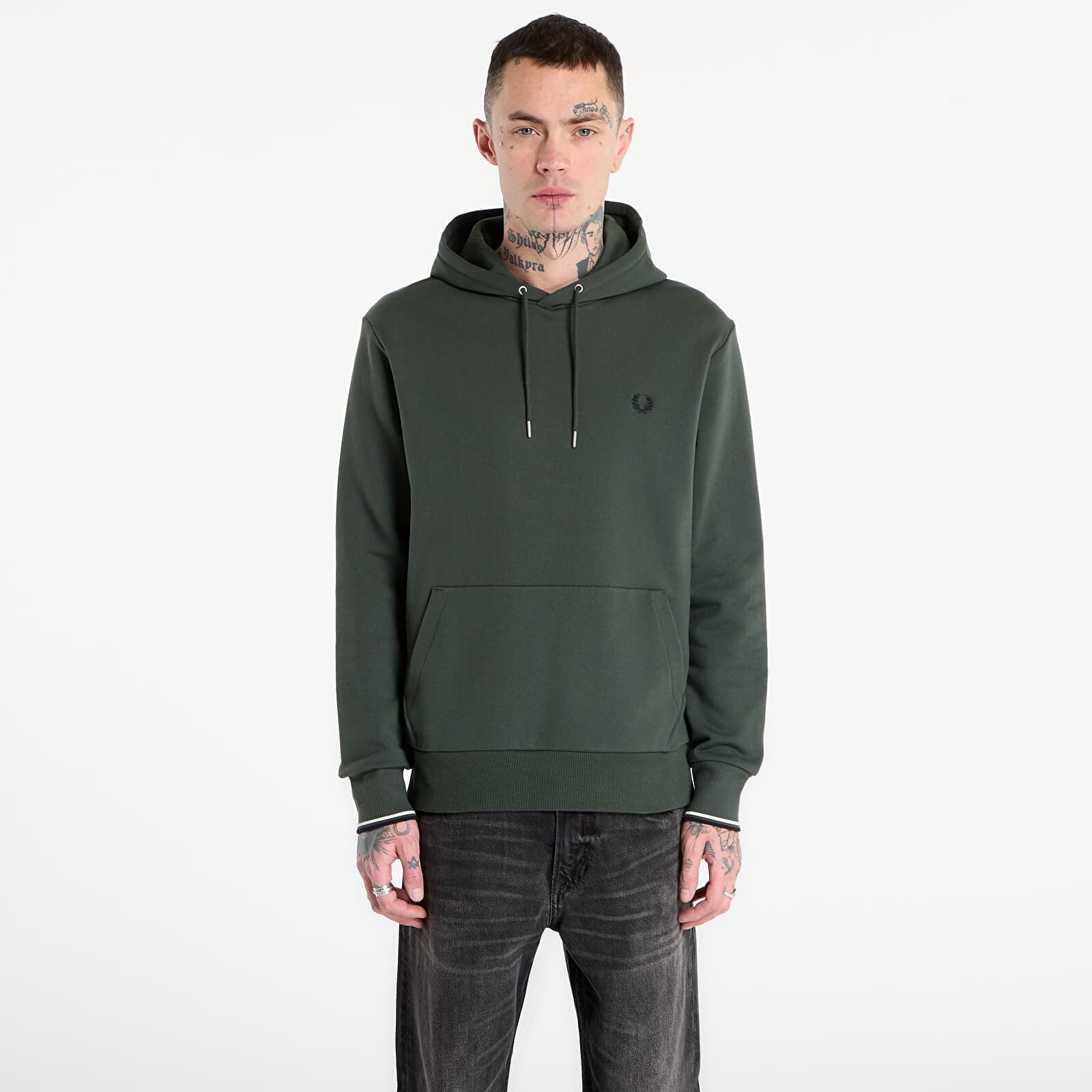 Sweatshirt FRED PERRY Tipped Hooded Sweatshirt Court Green/ Snow White/ Navy L