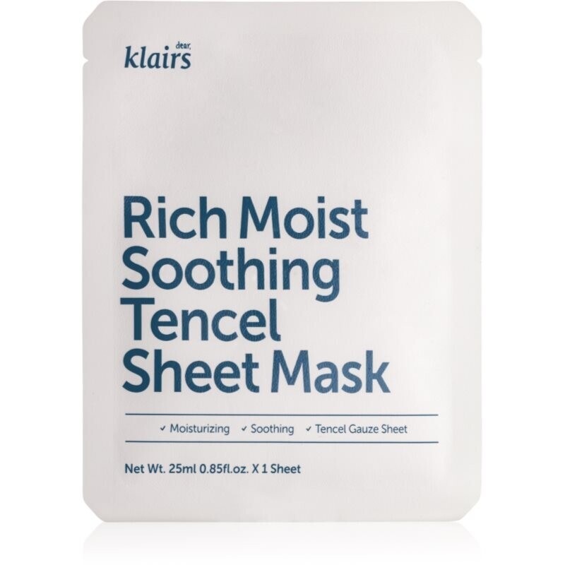 Klairs Rich Moist Soothing Tencel Sheet Mask soothing sheet mask with moisturising effect 25 ml