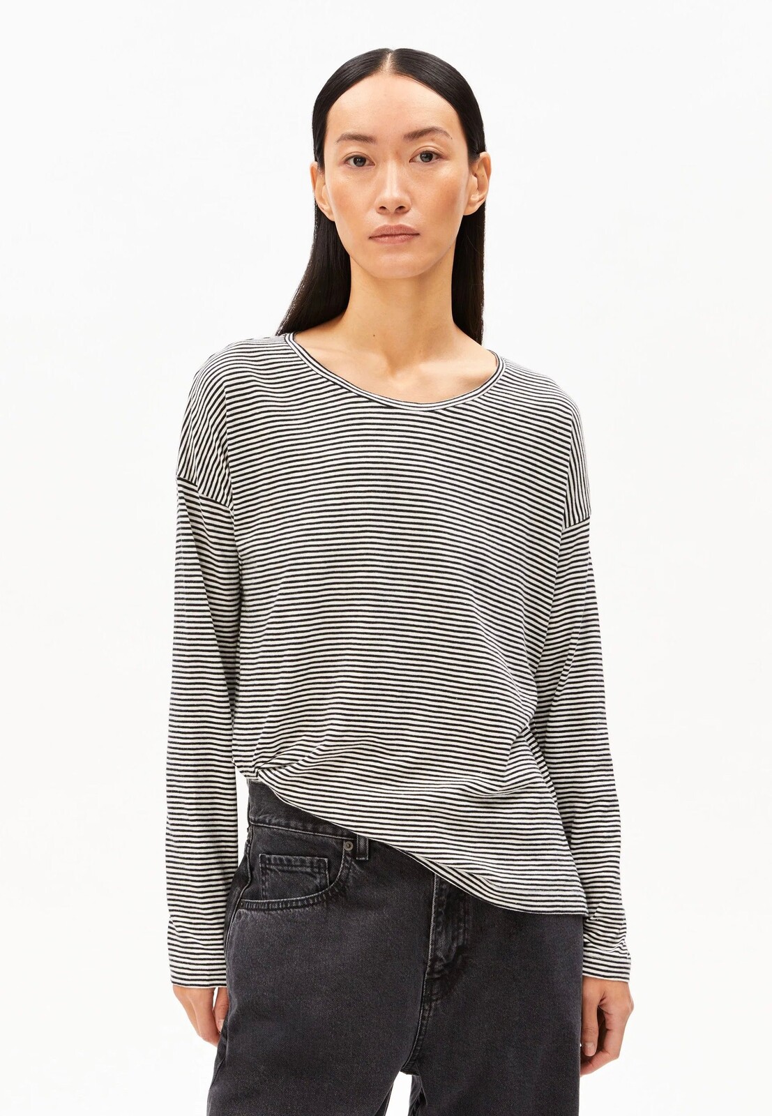 Armedangels - Xianaa Stripes Black/Oatmilk - Longsleeve - black - L - 100% Organic Cotton