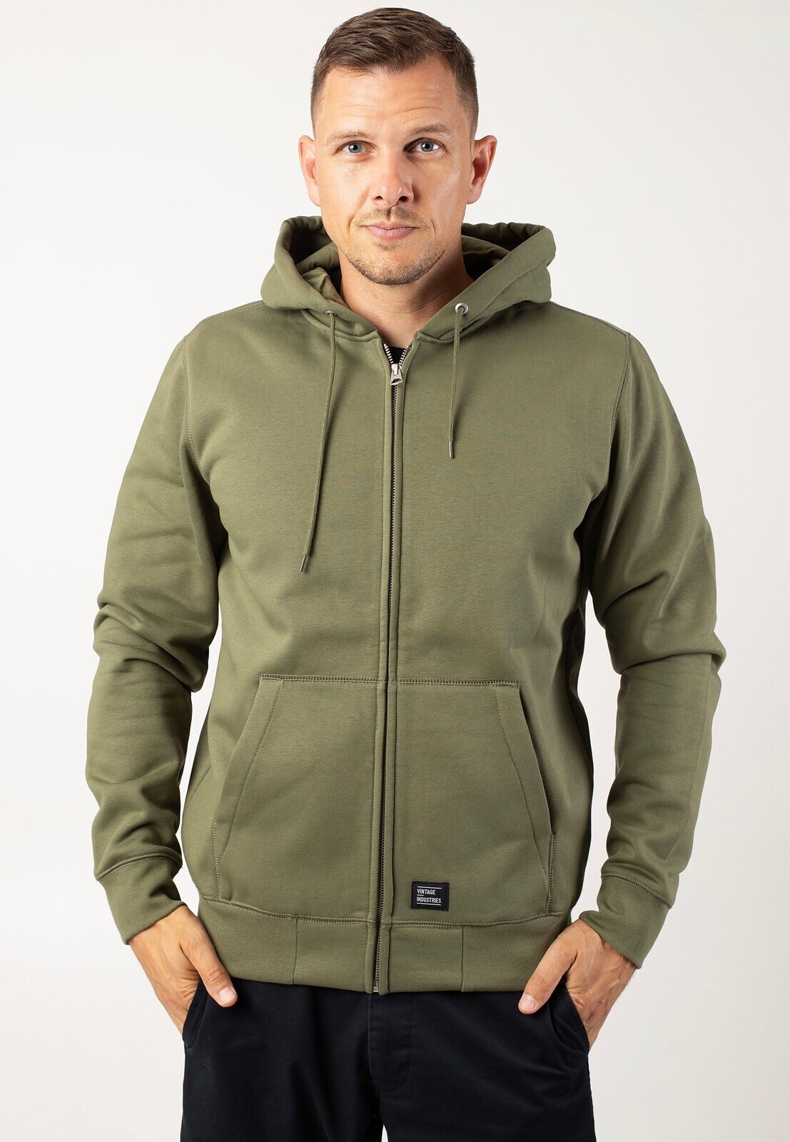 Vintage Industries - Redstone Hooded Bright Olive - Zipper - green - L - 80% Cotton, 20% Polyester
