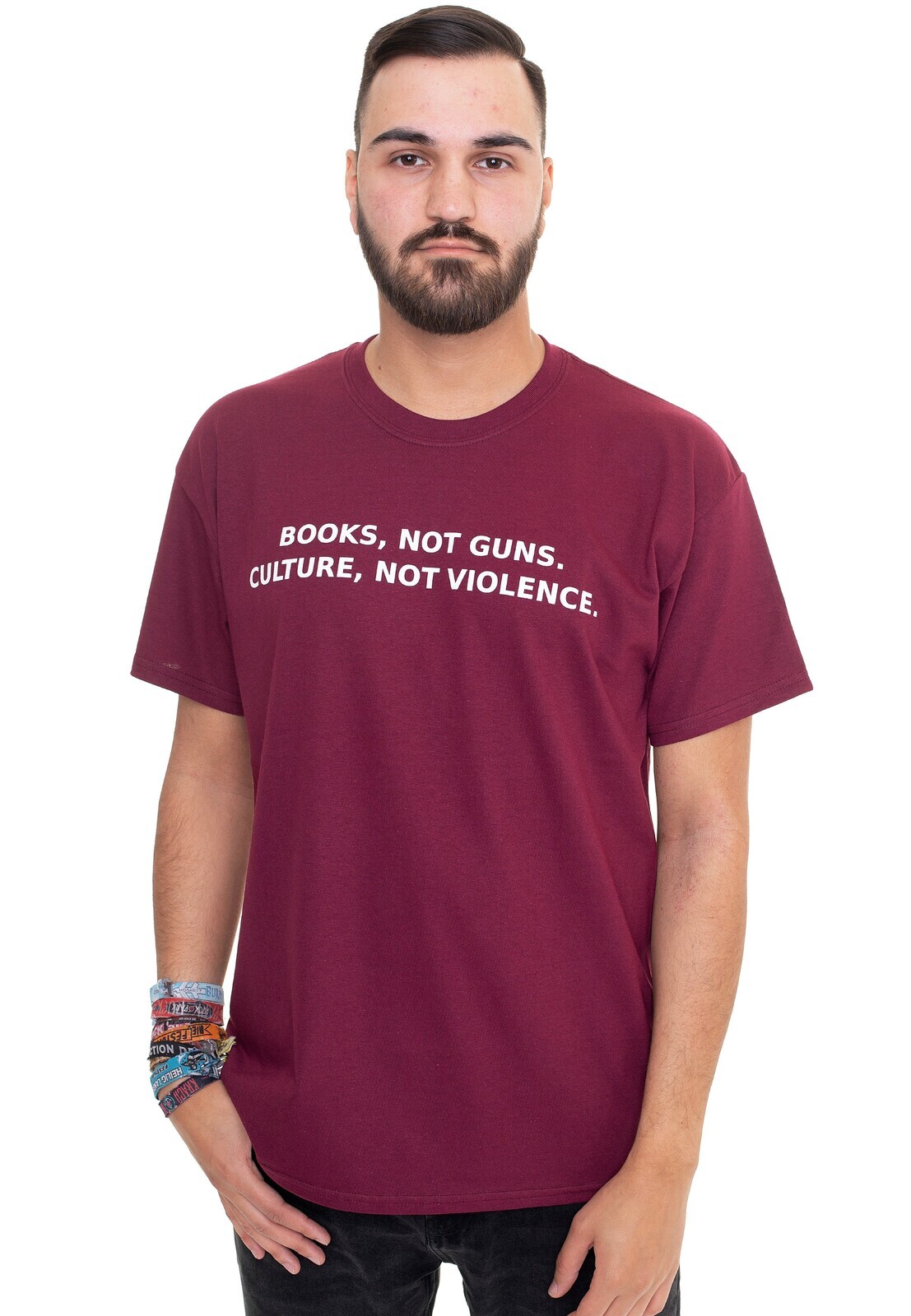 Dancitee - Books Not Guns Burgundy - T-Shirt - burgundy - L - 100% Cotton,Jersey