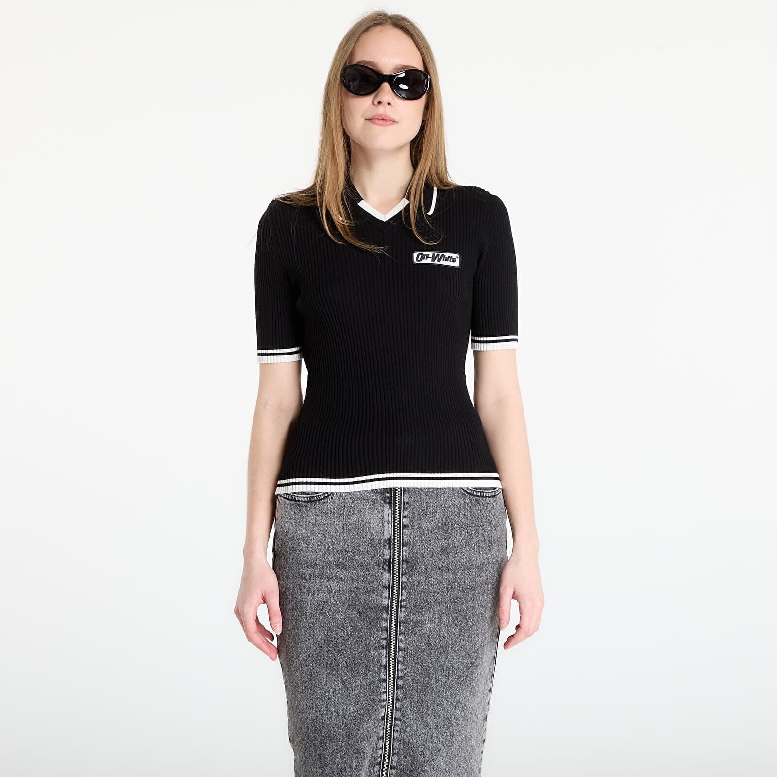 T-shirt Off-White Rib Viscose Knit S/S Polo Black M