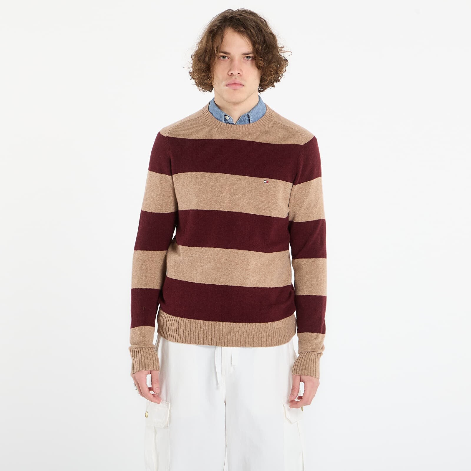 Sweater Tommy Hilfiger Lambswool Crew Neck Safari Canvas Heather/ Deep Burgundy Heather M