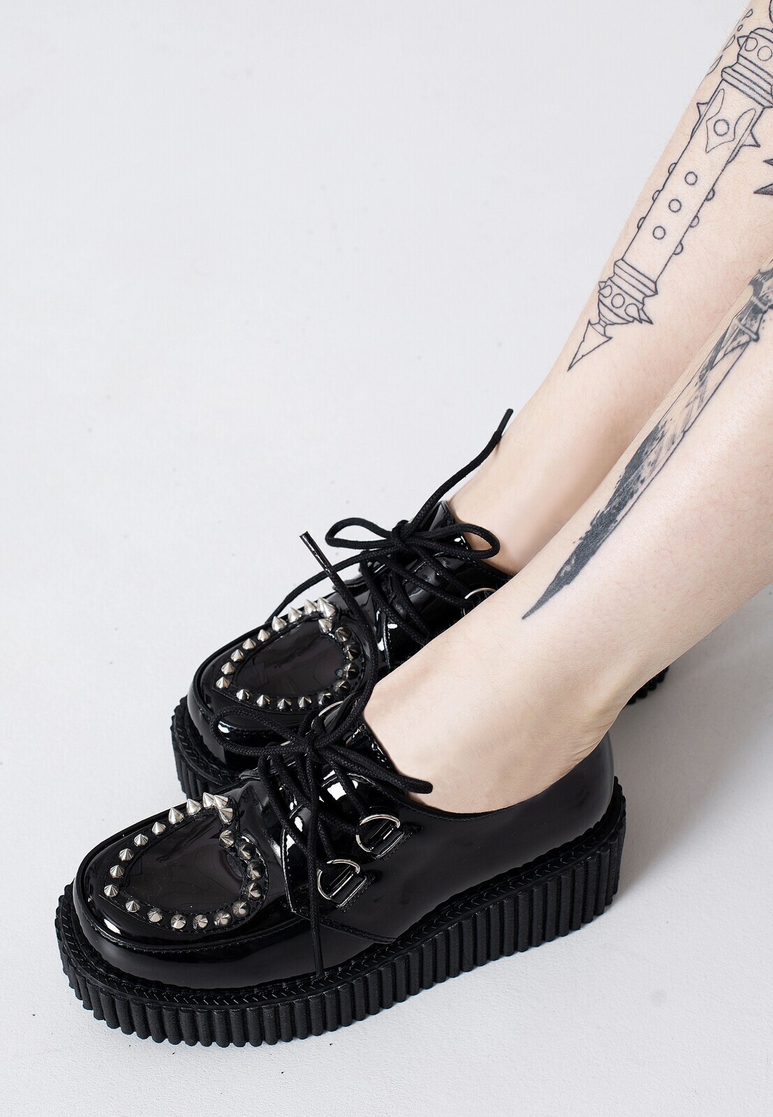 DemoniaCult - Creeper 108 Pointed Studs Black - Girl Shoes - black - EU 37 - Synthetic/Textile/Rubber,Fake Leather