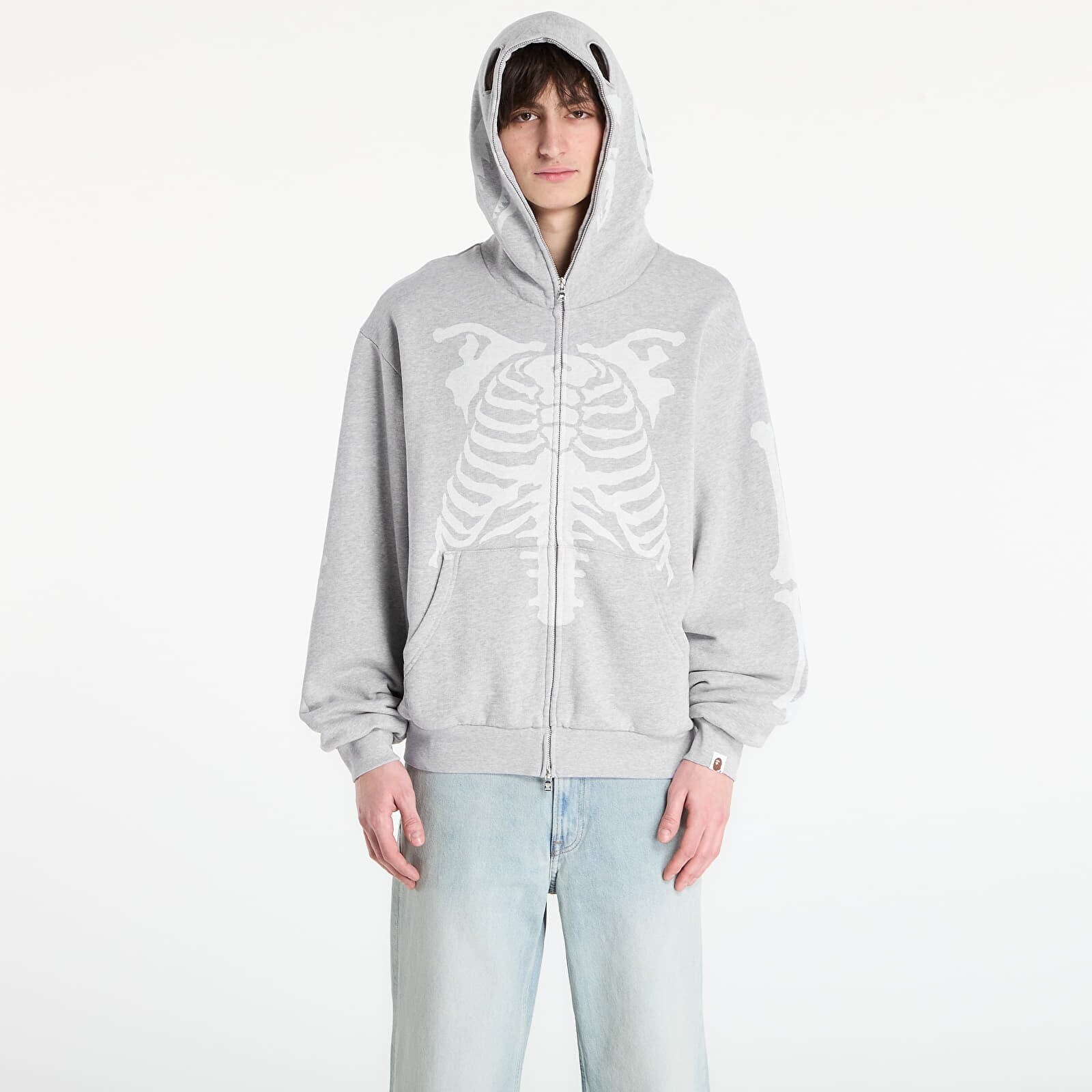 Sweatshirt A BATHING APE Skeleton Shark Heavy Washed Cropped Fit Full Zip Hoodie M Gray M