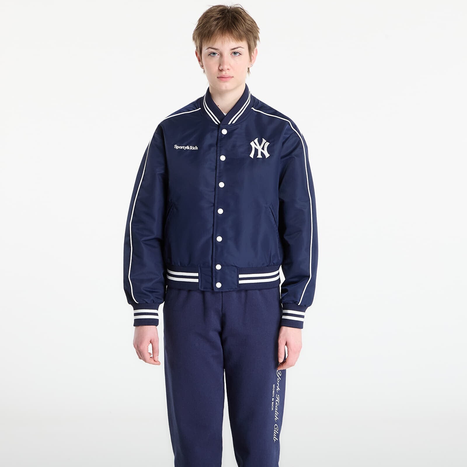 Jacket Sporty & Rich Yankees Curve Nylon Varsity Jacket Dark Navy/ White M