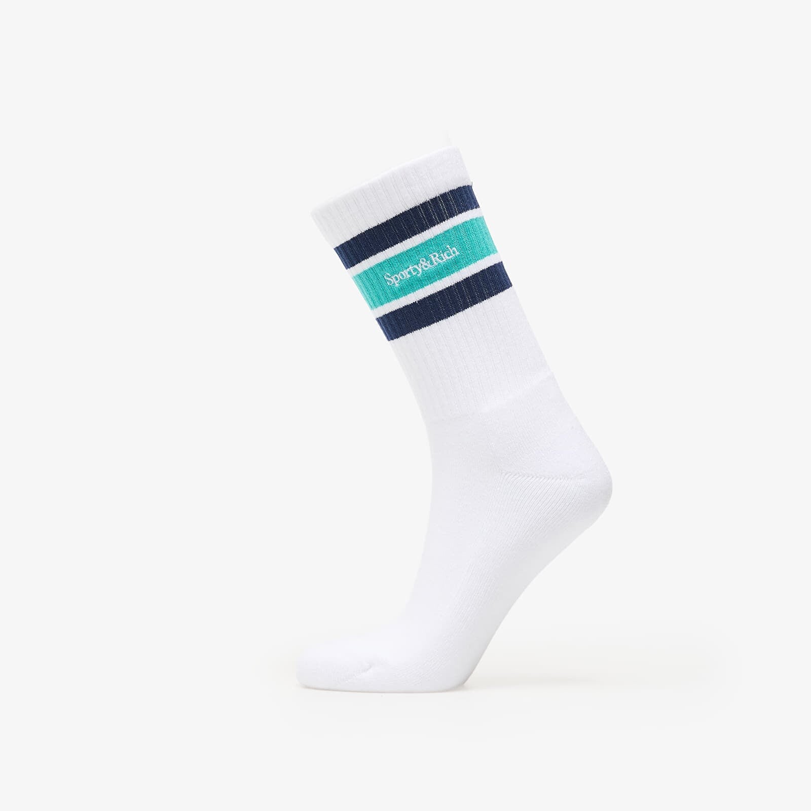 Sporty & Rich Serif Logo Socks White/ Spring Green/ Light Navy Universal