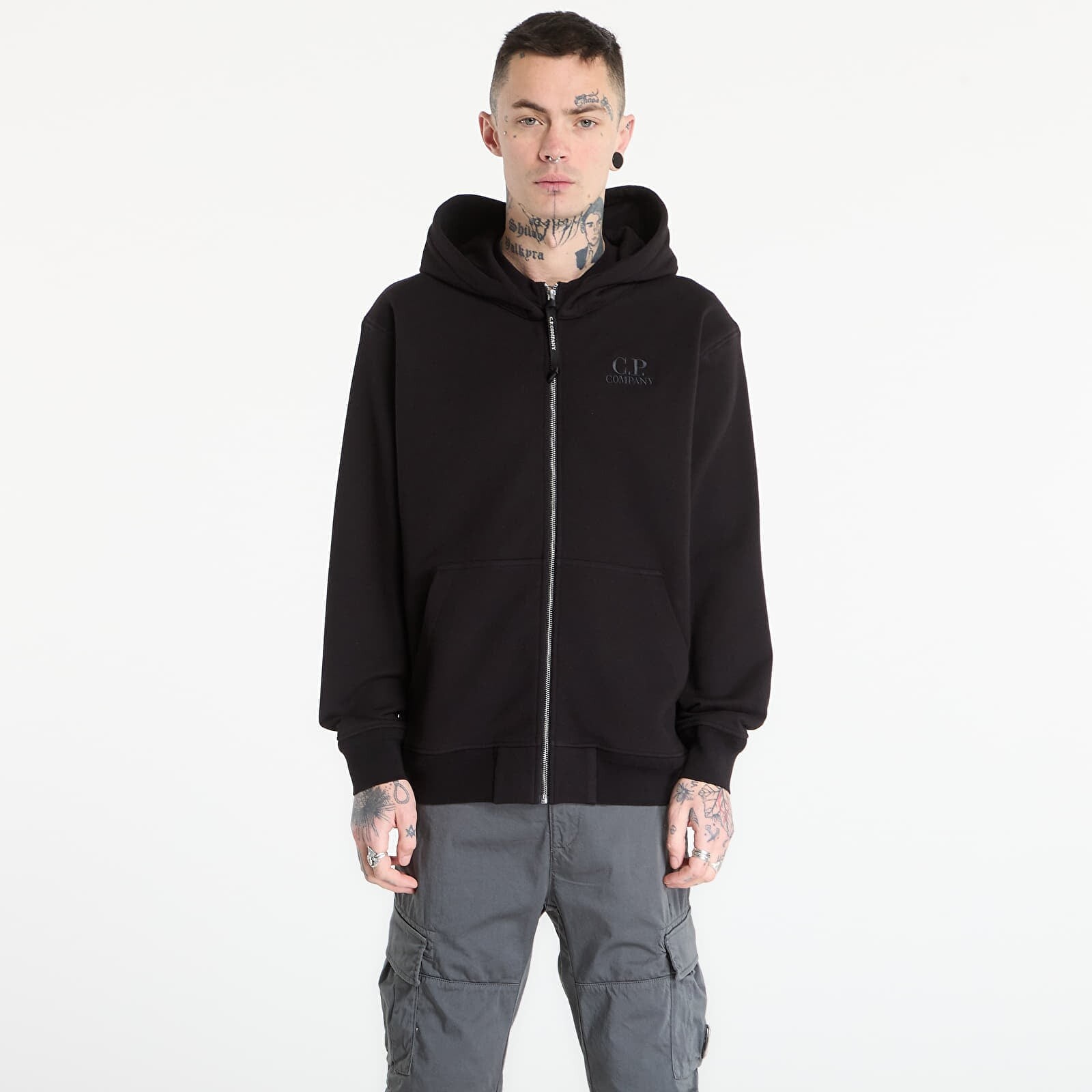 Sweatshirt C.P. Company Diagonal Raised Fleece Zip Hooded Sweatshirt Black L