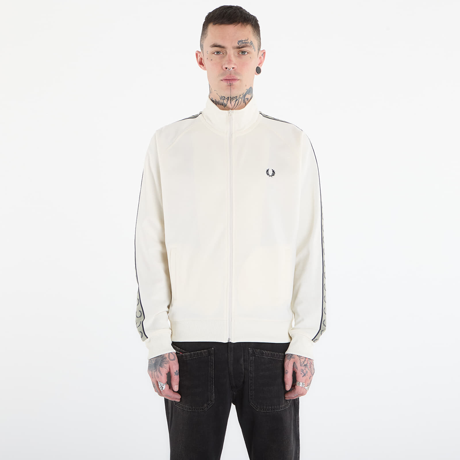 Sweatshirt FRED PERRY Contrast Tape Track Jacket Ecr/ Nvy/ Seagrss XL