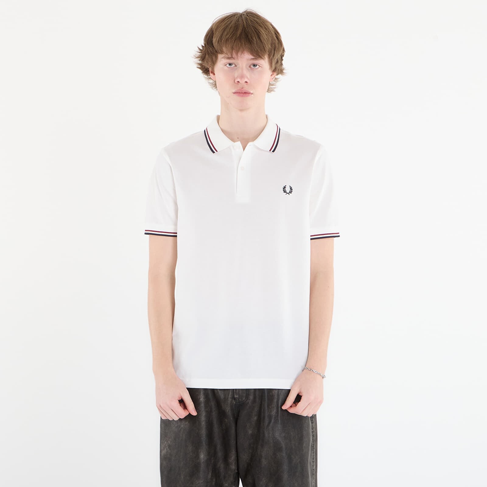 Shirt FRED PERRY Twin Tipped Fred Perry Shirt Snwht/ Bred/ Nvy S