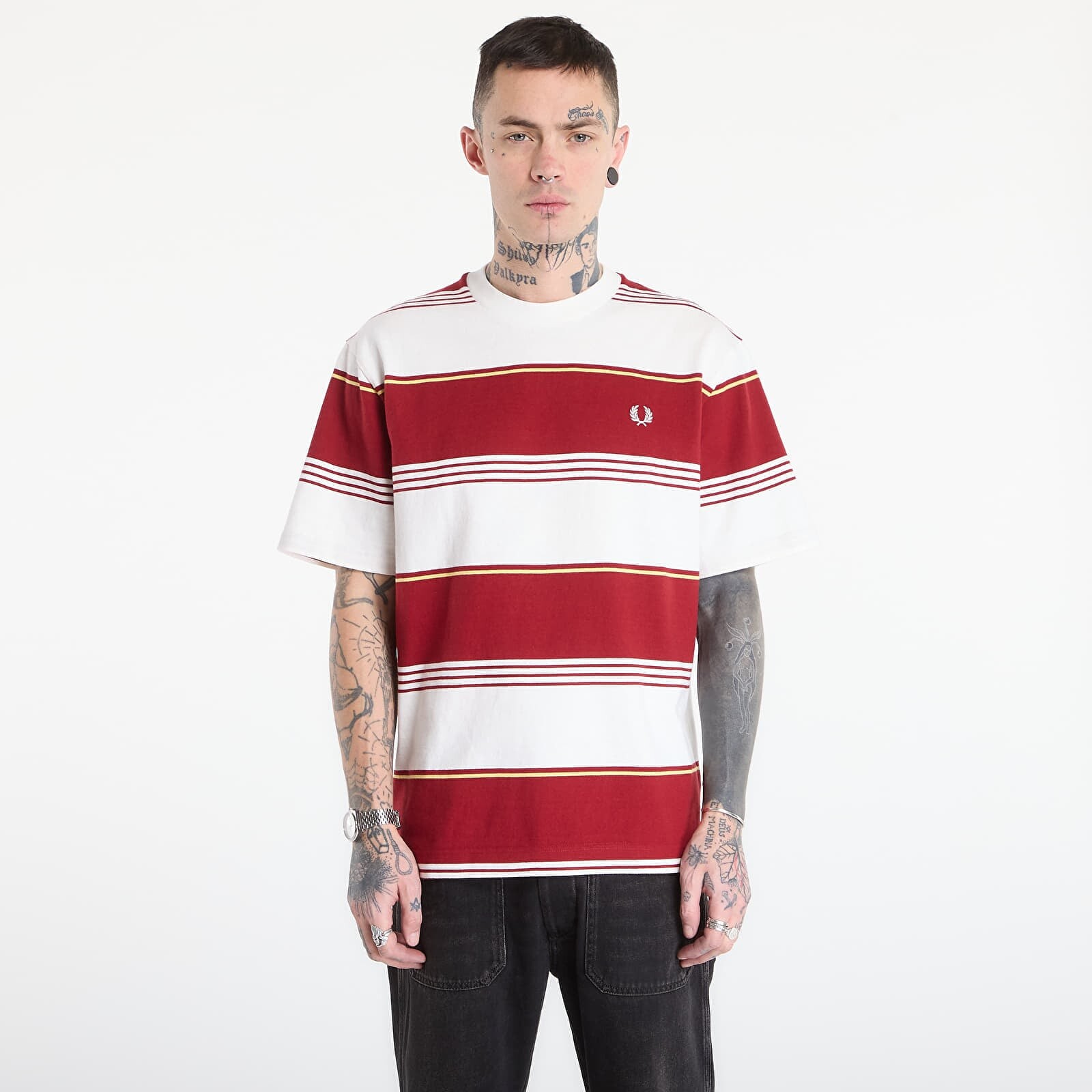 T-shirt FRED PERRY Heavyweight Striped T-Shirt Snow White M