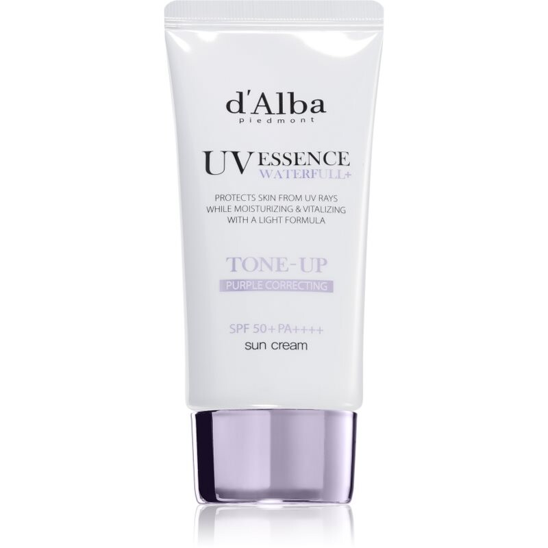d'Alba Waterfull Purple Correcting Tone-Up Sun Cream toning sunscreen for radiance and hydration SPF 50+ 50 ml
