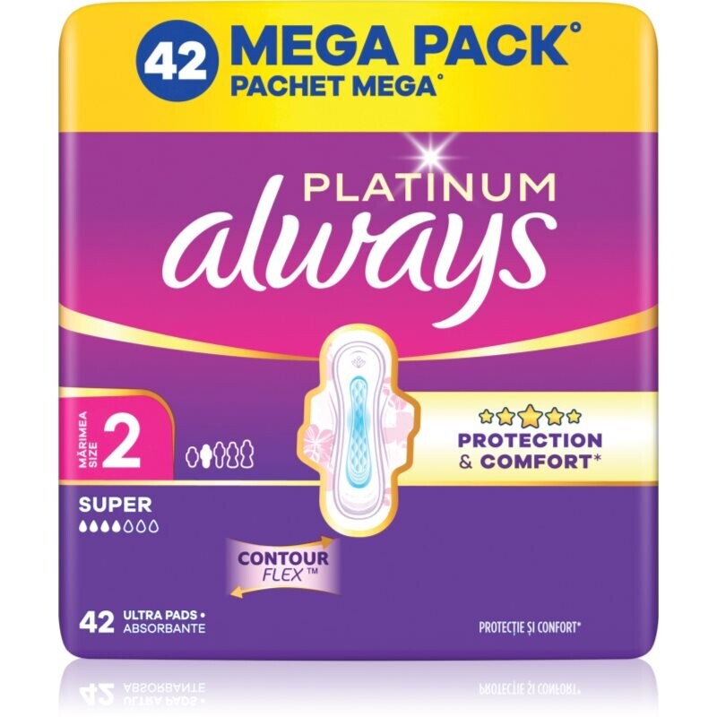 Always Platinum Super Size 2 sanitary towels with wings 42 pc