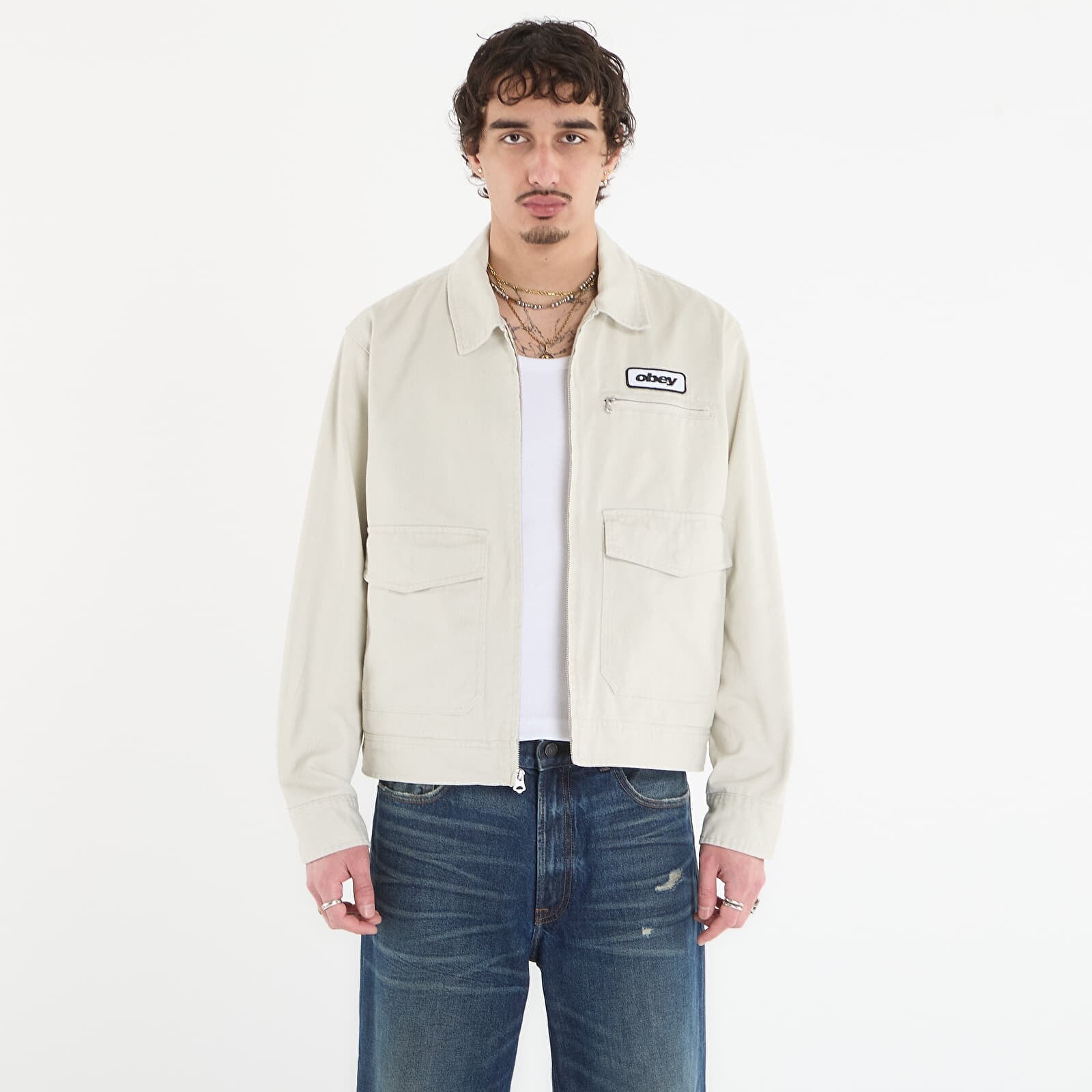 Jacket OBEY Walter Work Jacket Silver Birch Faded Wash L