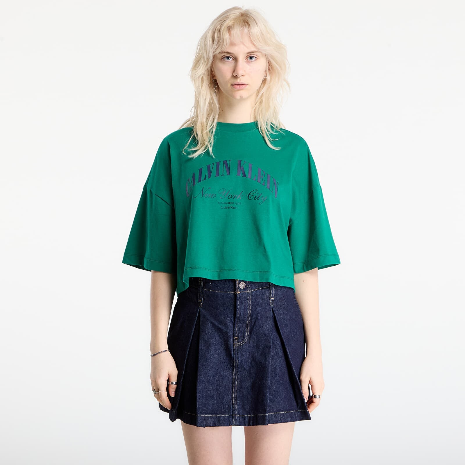 T-shirt Calvin Klein Jeans Ss Cropped Boxy Heri Tee Green XS