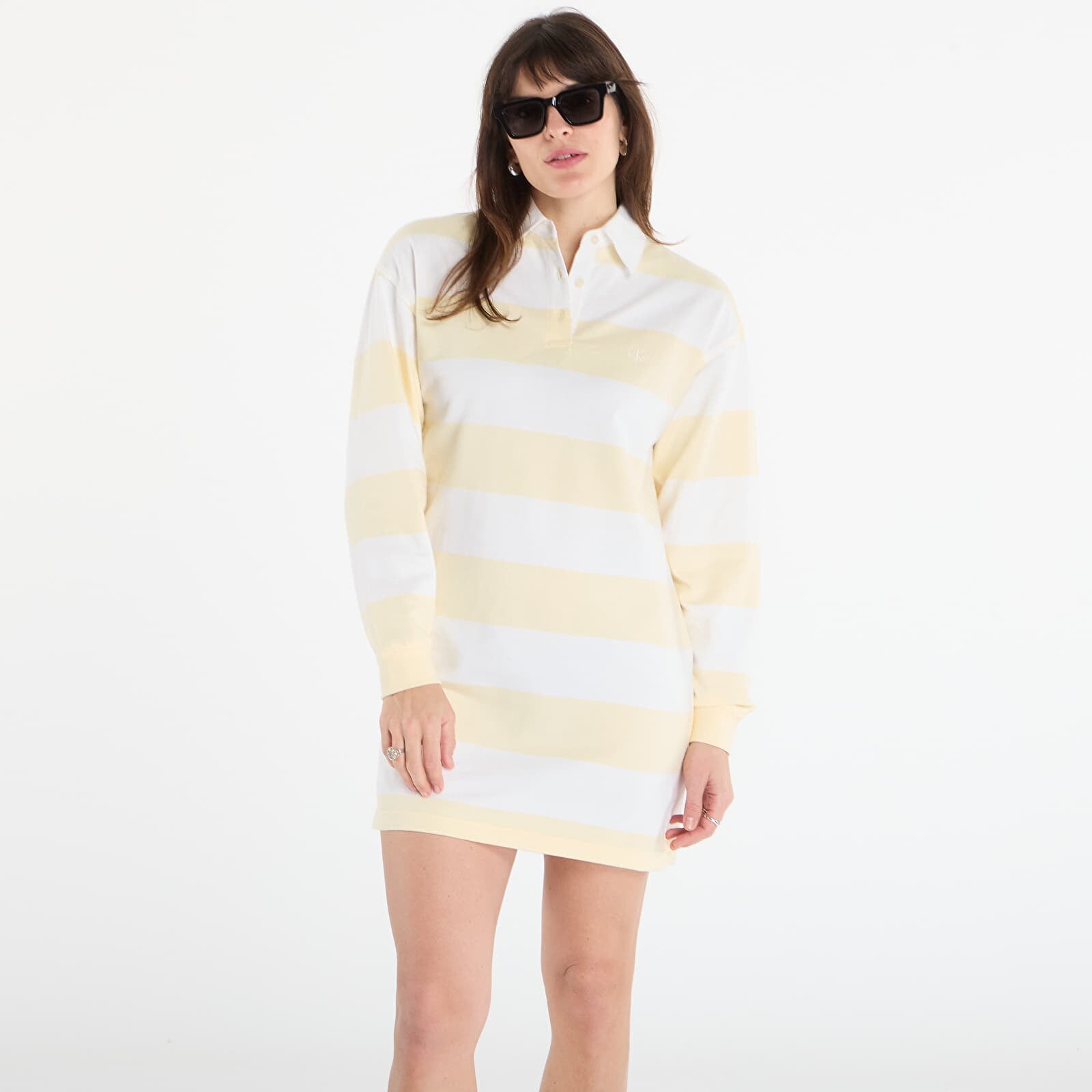 Calvin Klein Jeans Ls Varsity Stripe Mini Polo Dres Snow White Stripe L