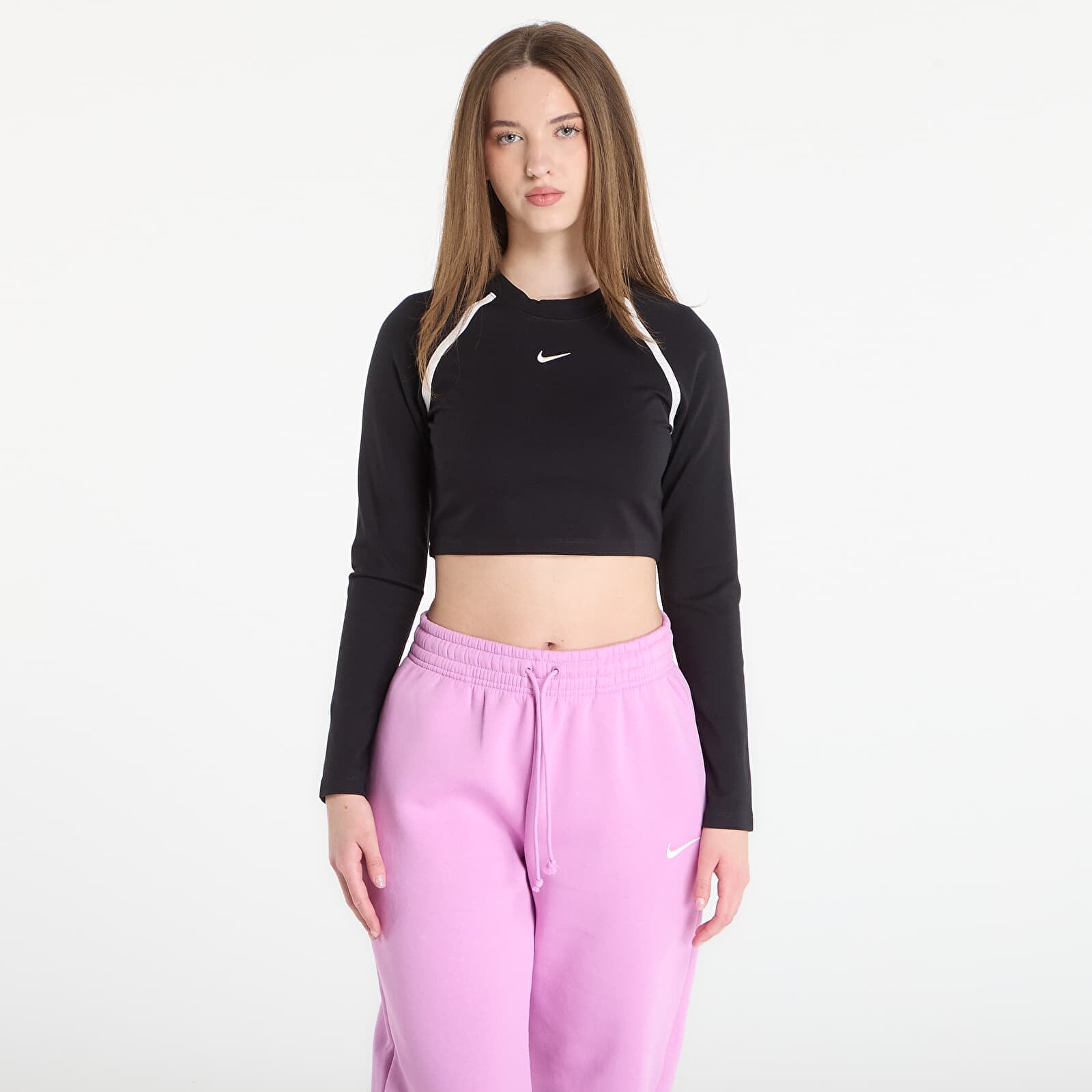T-shirt Nike Sportswear Women's Tight Long-Sleeve Cropped Top Black/ Black/ Chalk/ Chalk L