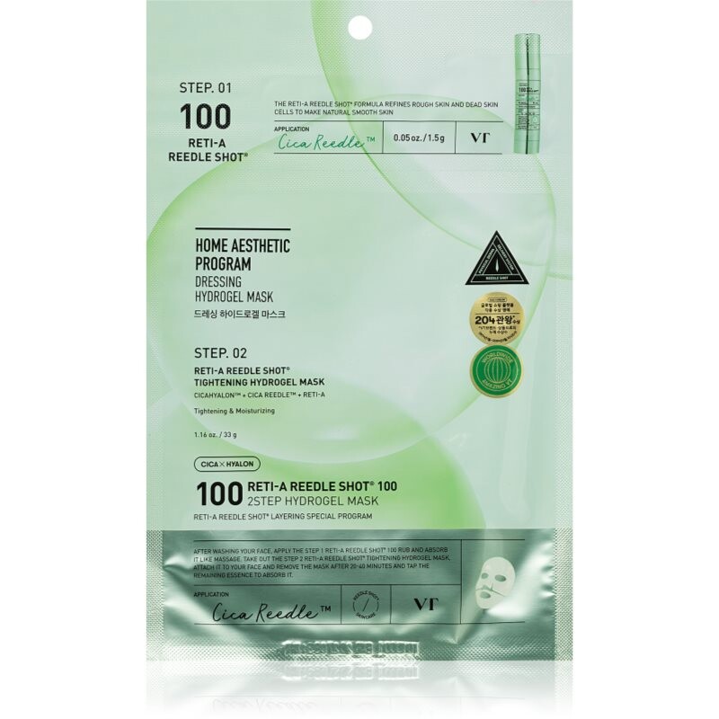 VT Cosmetics Cica Reti-A Reedle Shot 100 2Step Hydrogel Mask intensive hydrogel mask to smooth skin and minimise pores 34.5 g