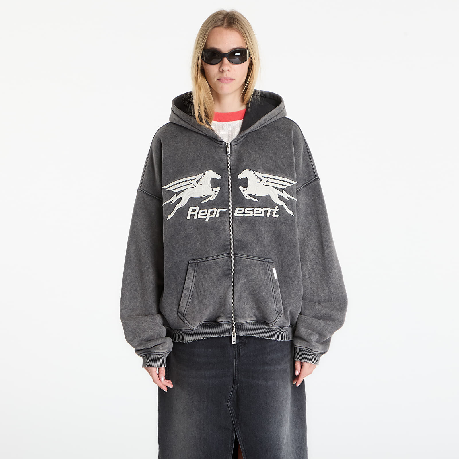 Sweatshirt REPRESENT Pegasus Zip Through Hoodie UNISEX Vintage Grey XL