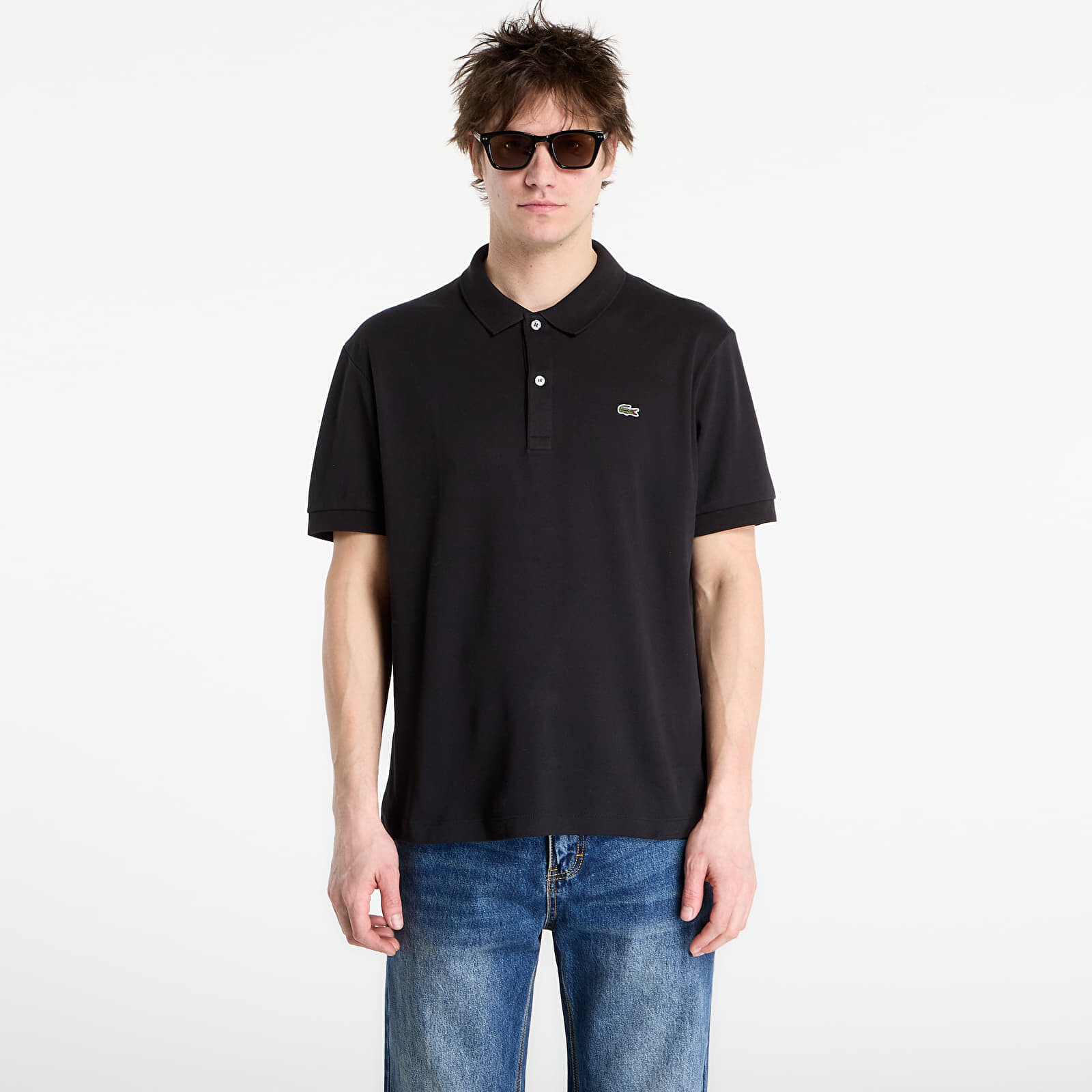 T-shirt LACOSTE Short Sleeved Ribbed Collar Shirt Black 5