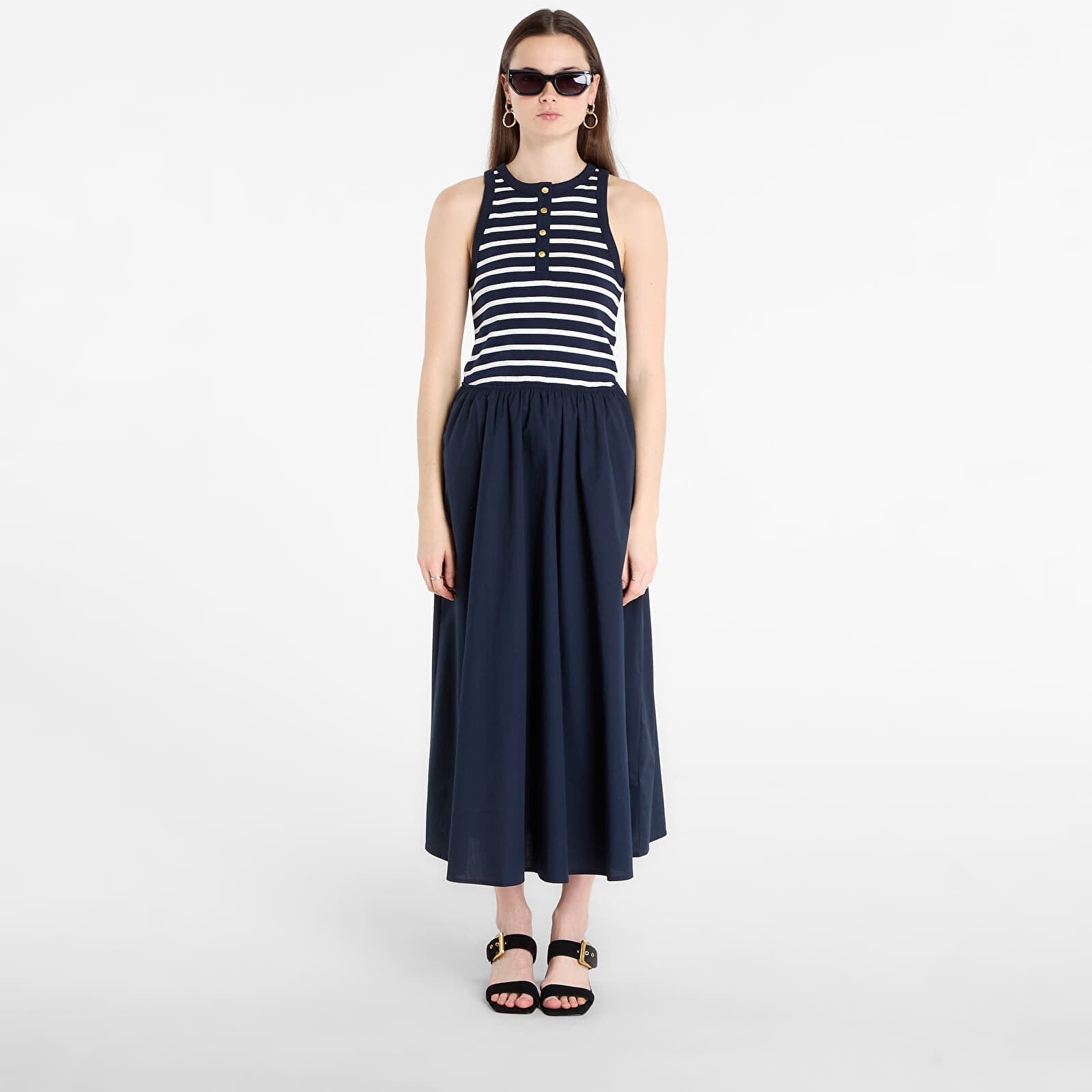 Tommy Hilfiger Gold Button Poplin Mix Dress Breton Stripe Dark Night/ Ecru S
