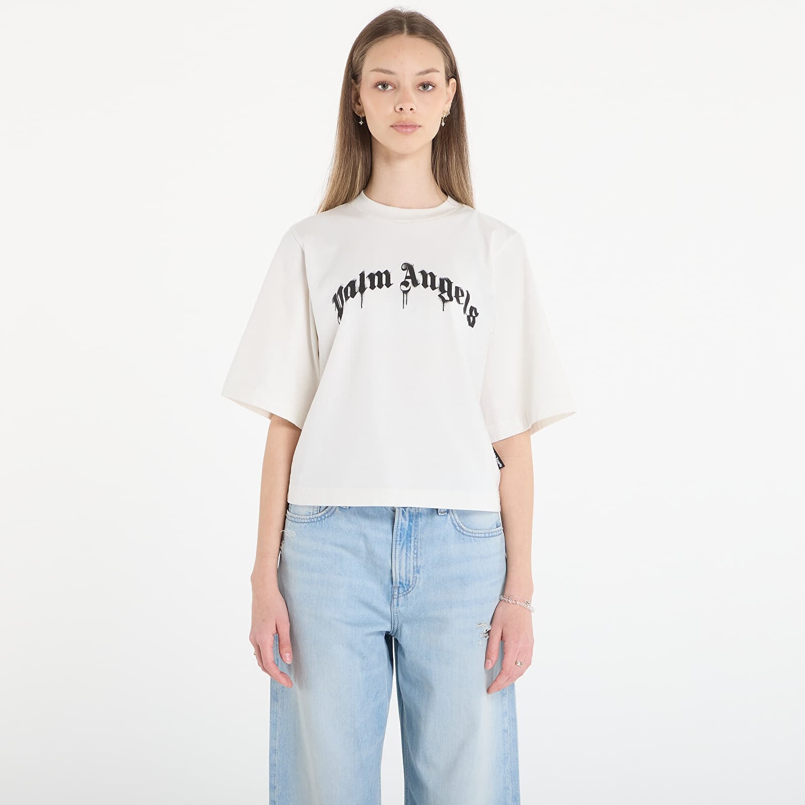 T-shirt Palm Angels Curved Logo Boxy Tee Off White/ Black M