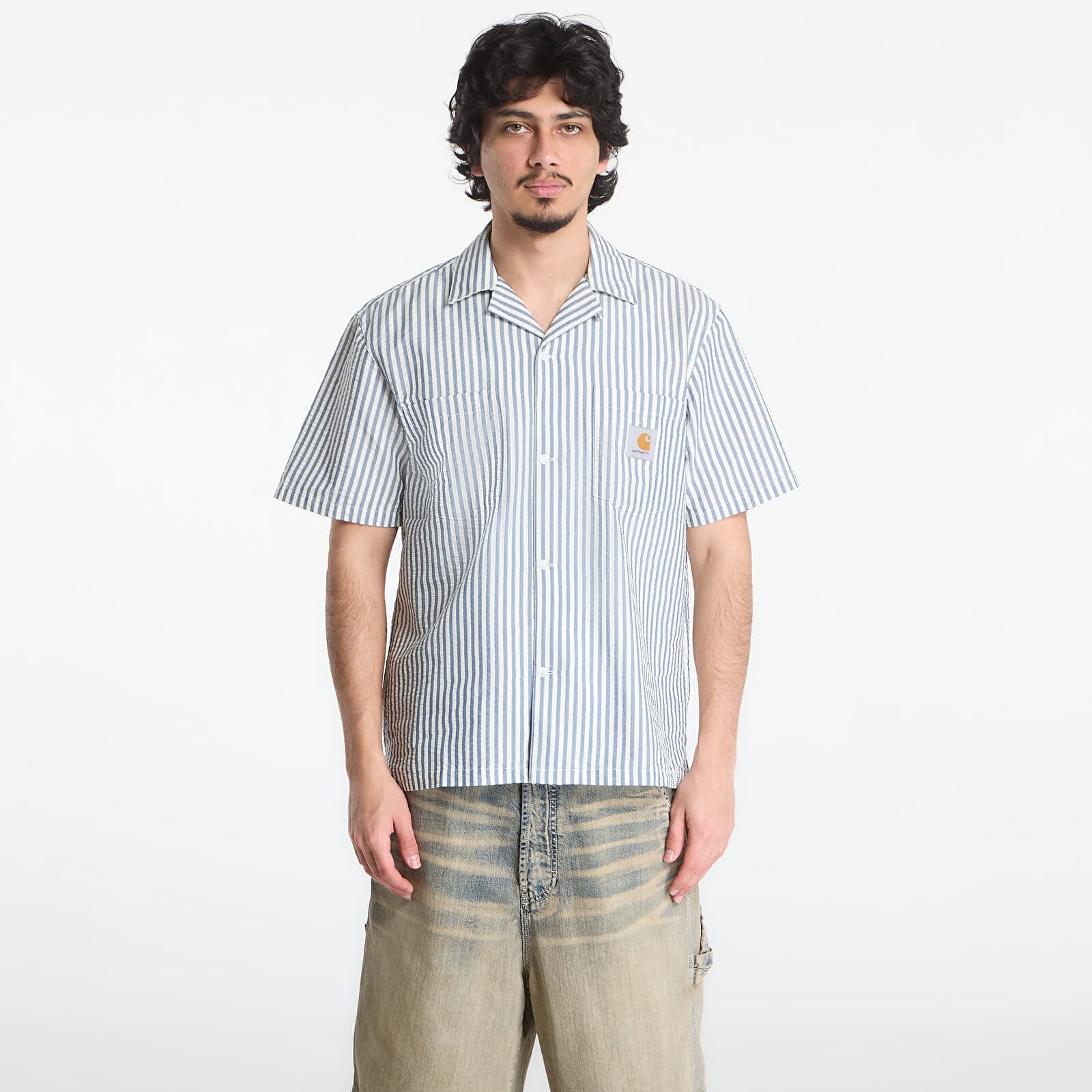 Shirt Carhartt WIP S/S Leavel Shirt UNISEX Leavel Stripe/ Blue River/ Wax L