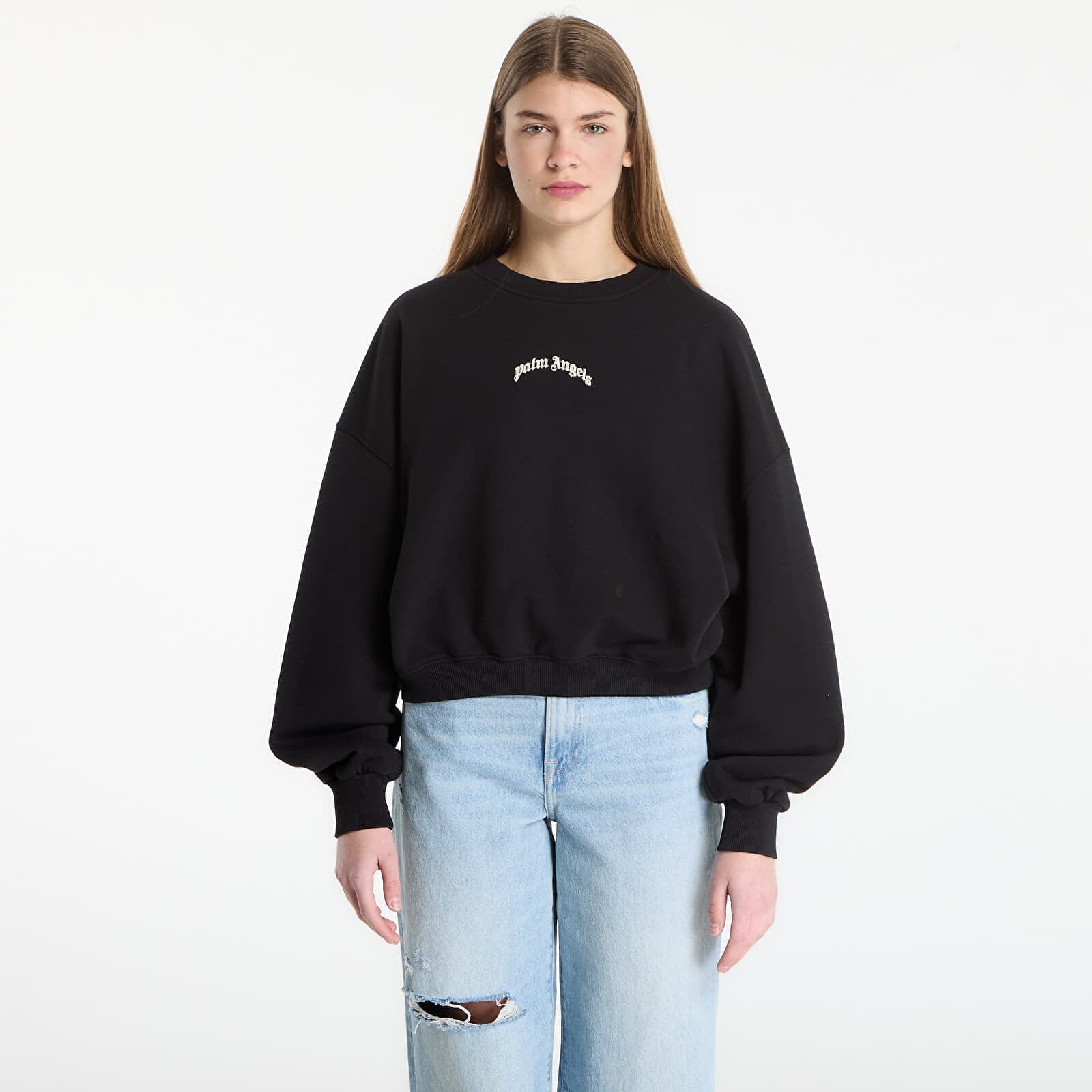 Sweatshirt Palm Angels Curved Logo Loose Crop Crew Black/ Tofu L