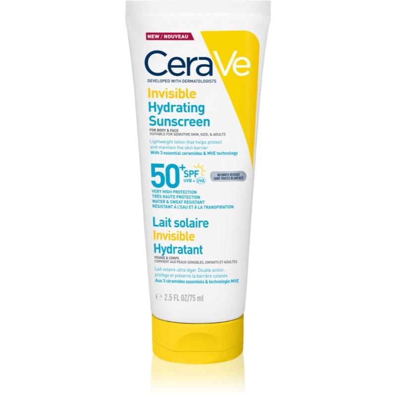 CeraVe Invisible Hydrating Sunscreen SPF 50+ sunscreen lotion for face and body SPF 50+ 177 ml