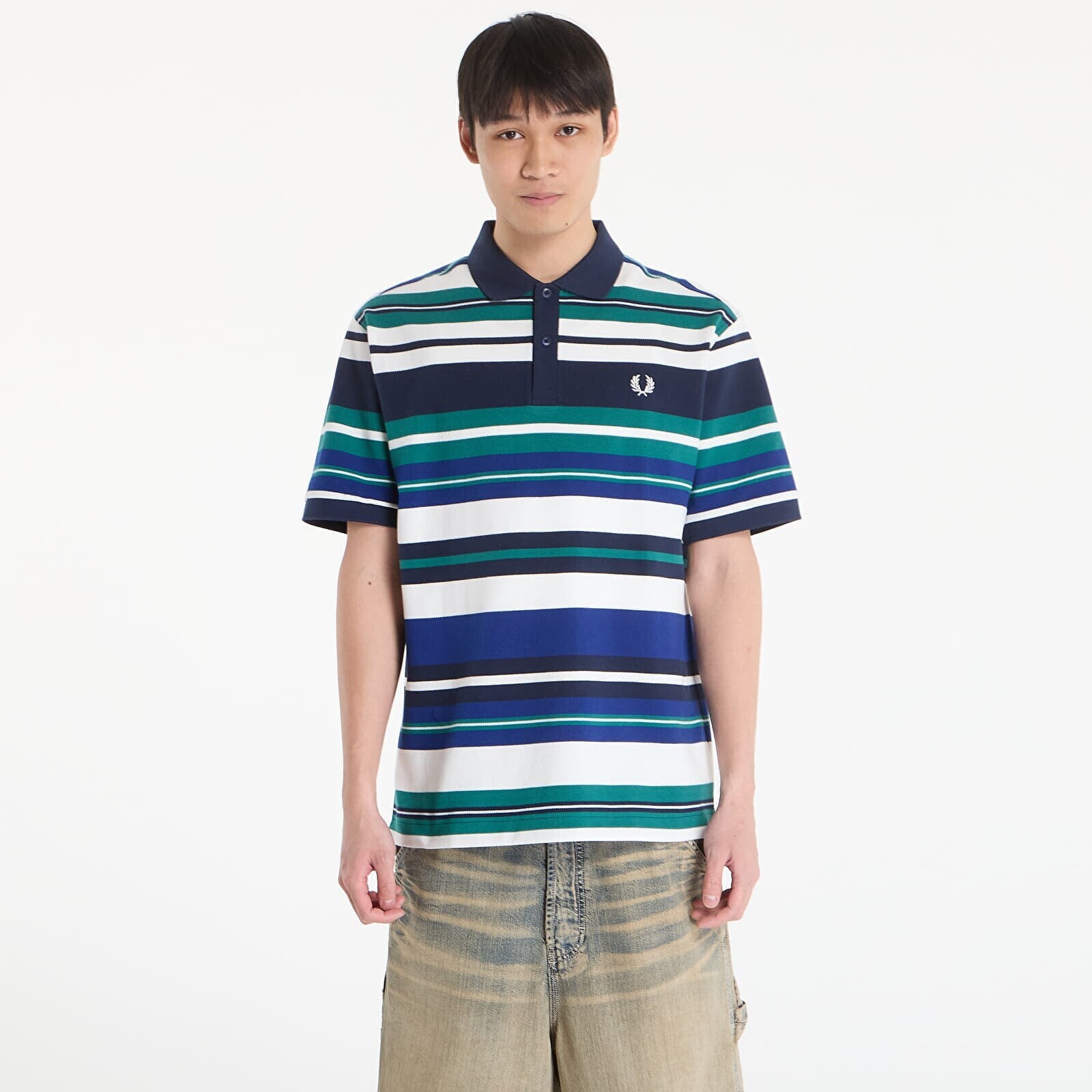 T-shirt FRED PERRY Striped Relaxed Polo Shirt Deep Mint XL