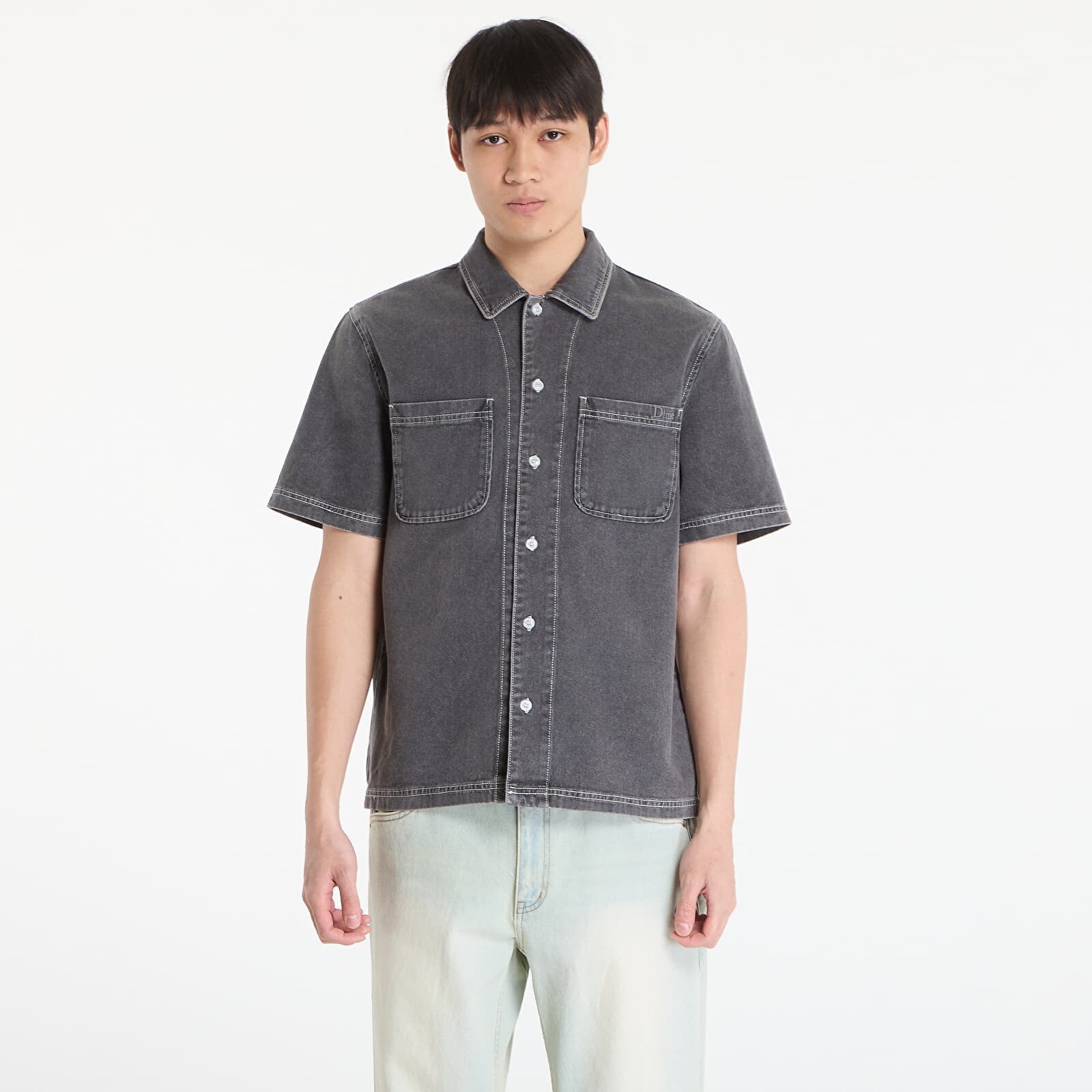 Shirt DIME Stonewash Button Up UNISEX Black Washed L