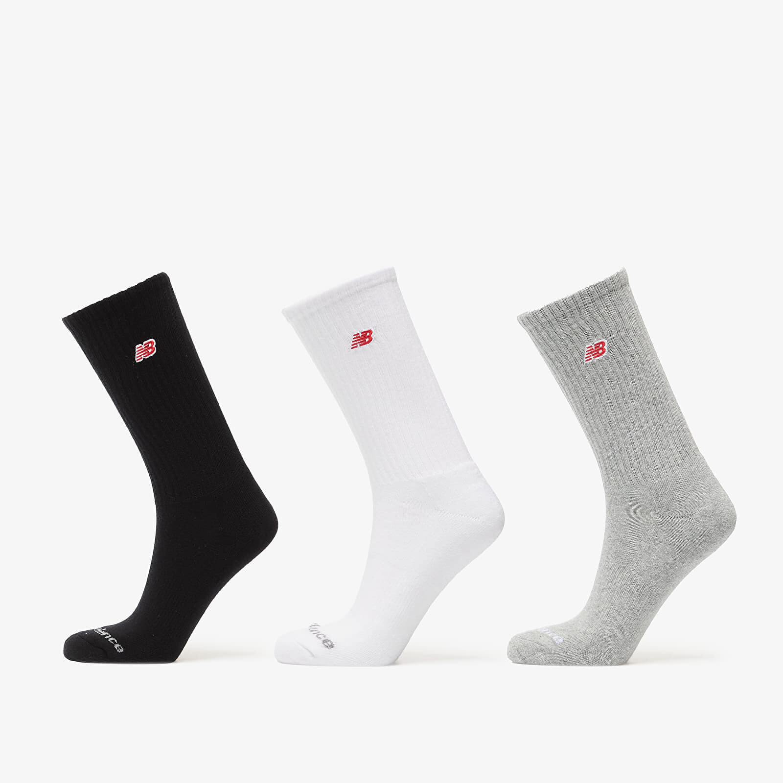 New Balance Red Patch Logo Crew Socks 3-Pack Black/ White/ Grey M