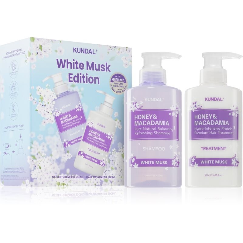 KUNDAL Honey & Macadamia White Musk gift set for hair