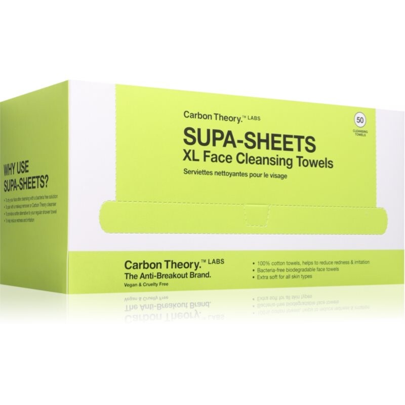 Carbon Theory Supa-Sheets XL Facial Cleansing Towels cleansing and makeup removing wipes 50 pc