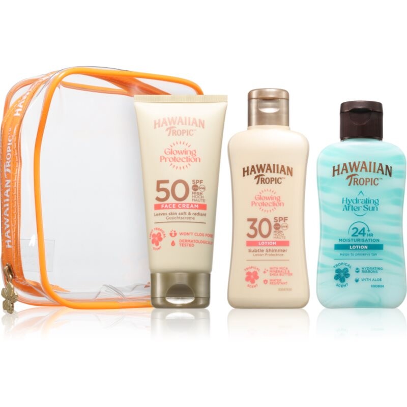Hawaiian Tropic Glowing Protection Trio travel set for tanning