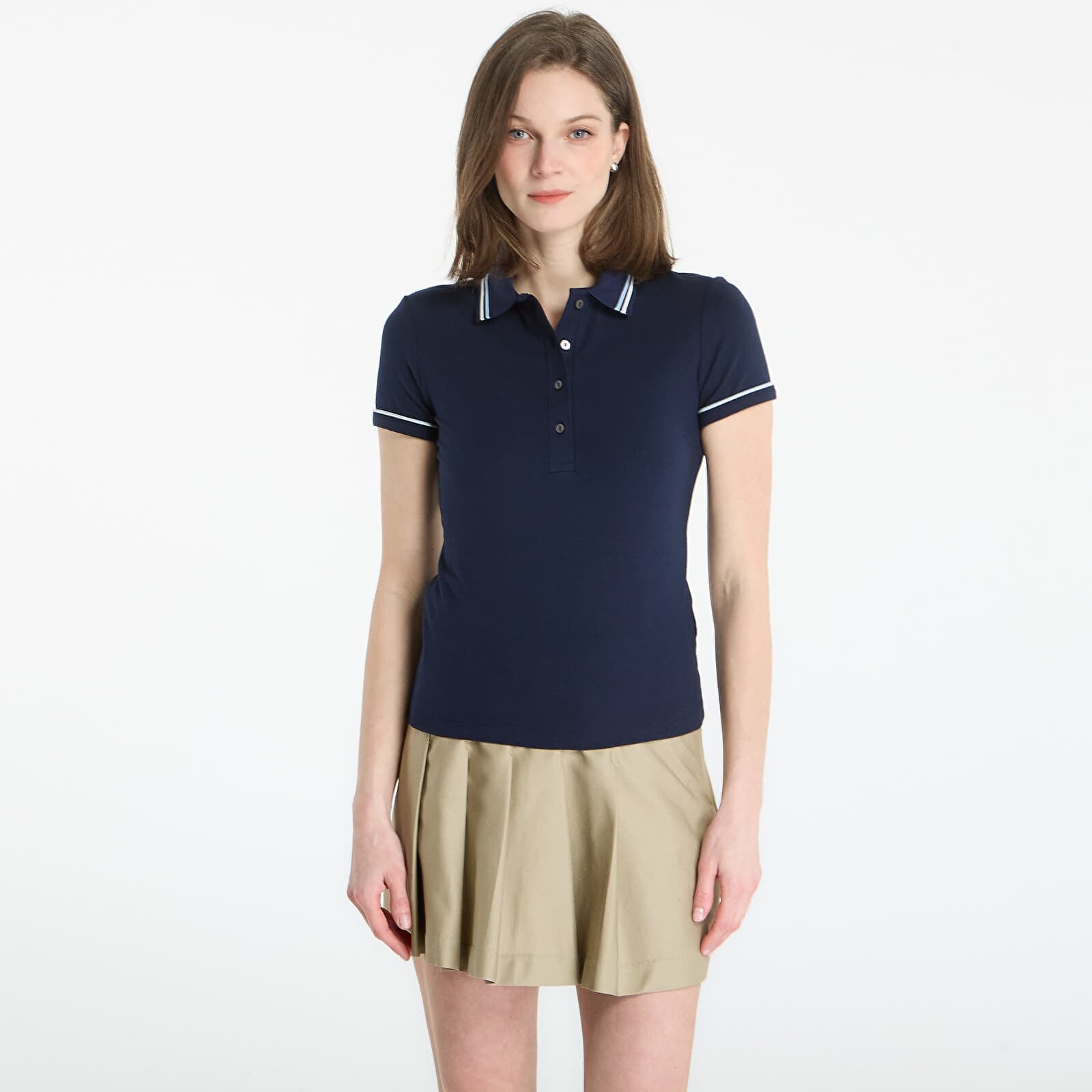 T-shirt LACOSTE Ribbed Collar Shirt Navy Blue/ Chambray-Flour 40