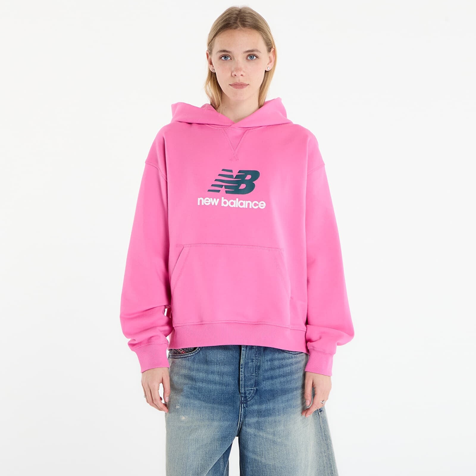 Sweatshirt New Balance Athletics French Terry Logo Hoodie Pink Satin S