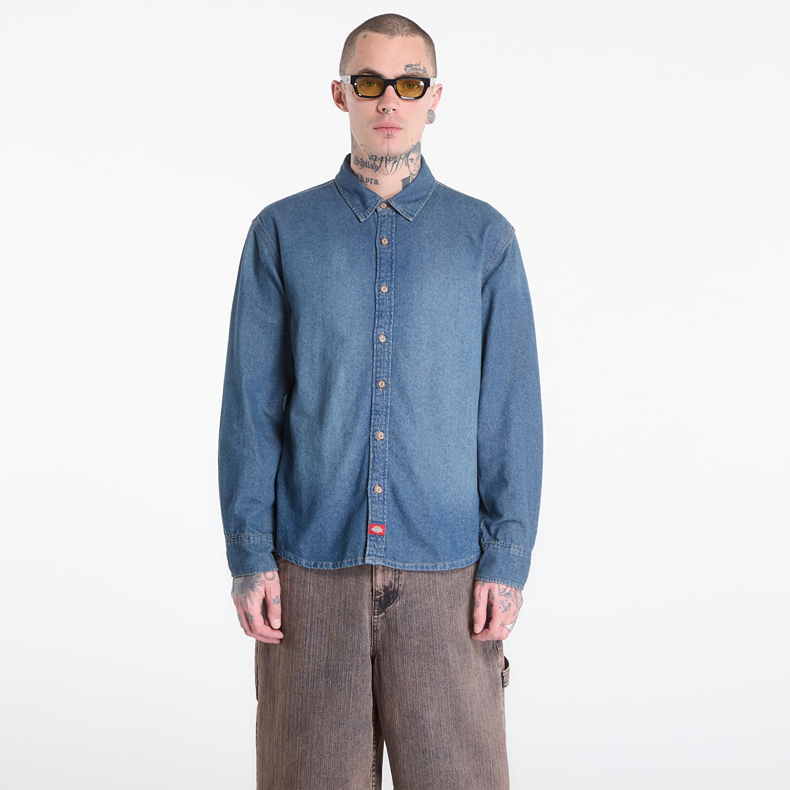 Shirt Dickies Lightweight Denim Shirt Ls Khaki Tntd Blue XL