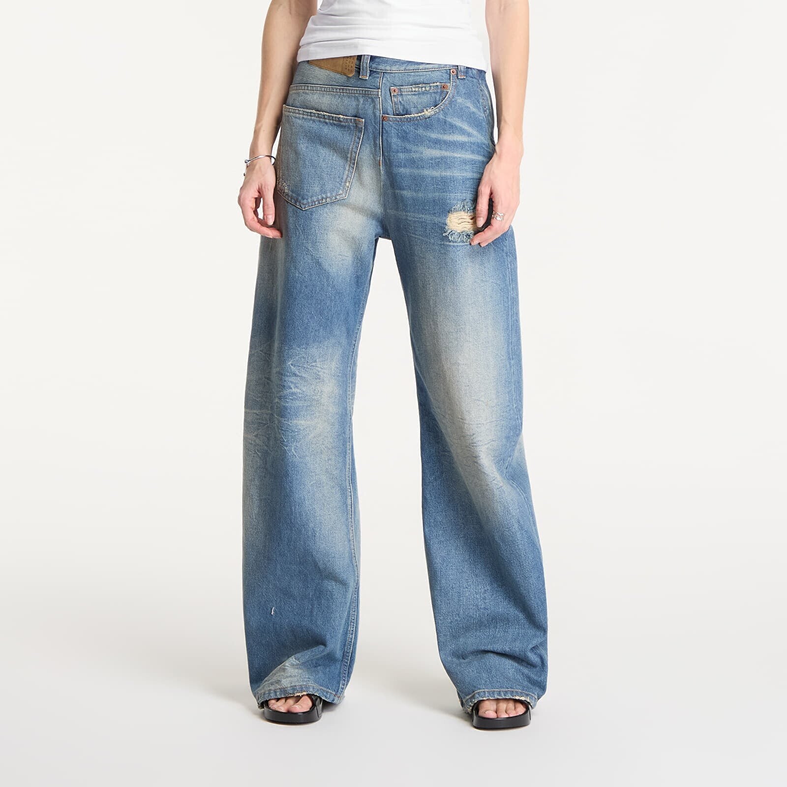 Pants MM6 Twist Wide Leg Jeans Dark Grey Melange/ Brown 30