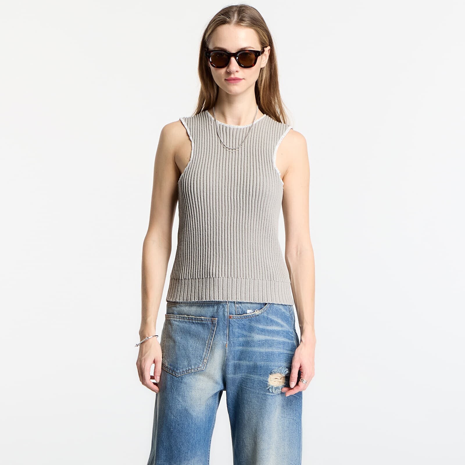 Top MM6 Ribbed Knit Sleeveless Top Grey M