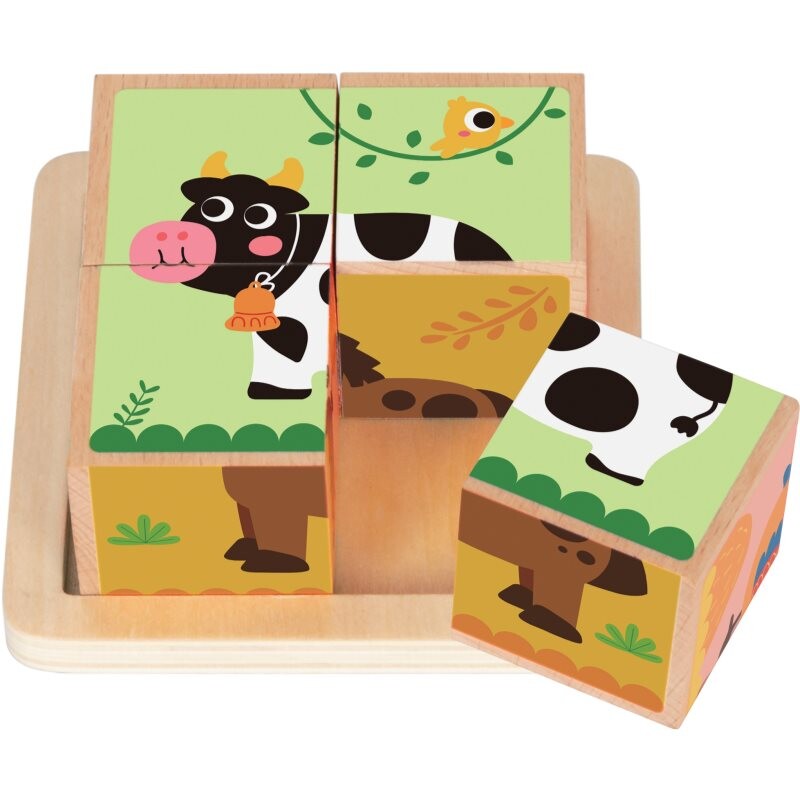 2Kids Toys Wooden Blocks Farm 2 cubes wooden 18m+ 4 pc