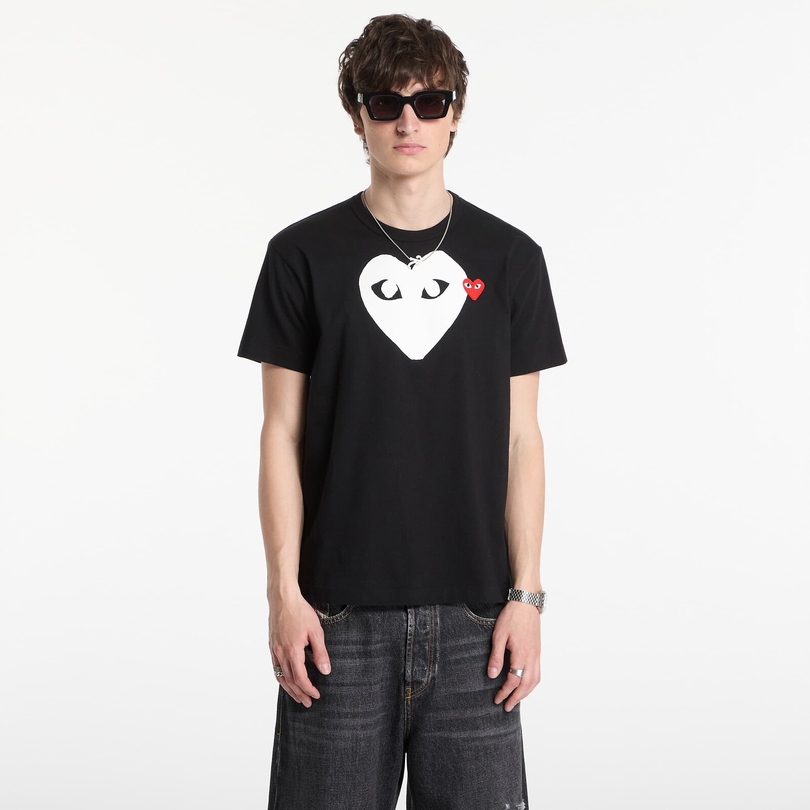 T-shirt Comme des Garçons PLAY T-Shirt Red Emblem Knit UNISEX Black XXL