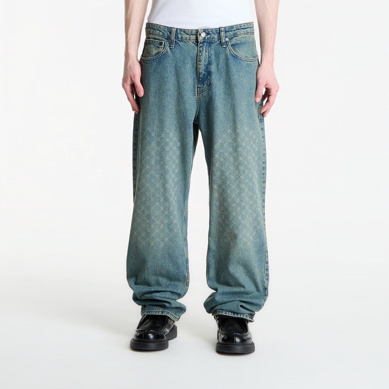 Pants Daily Paper Faded Monogram Amba Jeans V2 Bleached Denim Blue XS