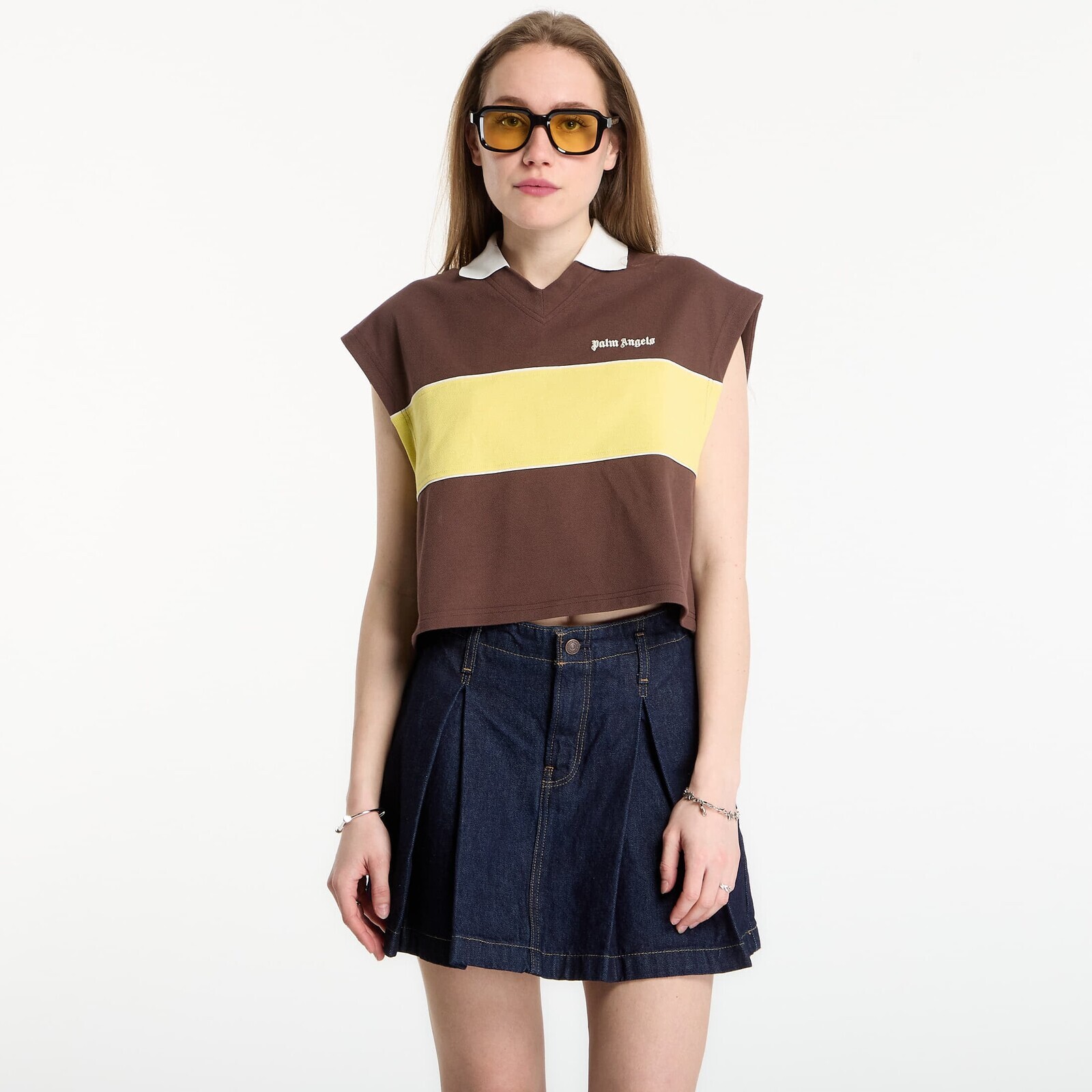 T-shirt Palm Angels Classic Logo Boxy Polo Brown/ Yellow M